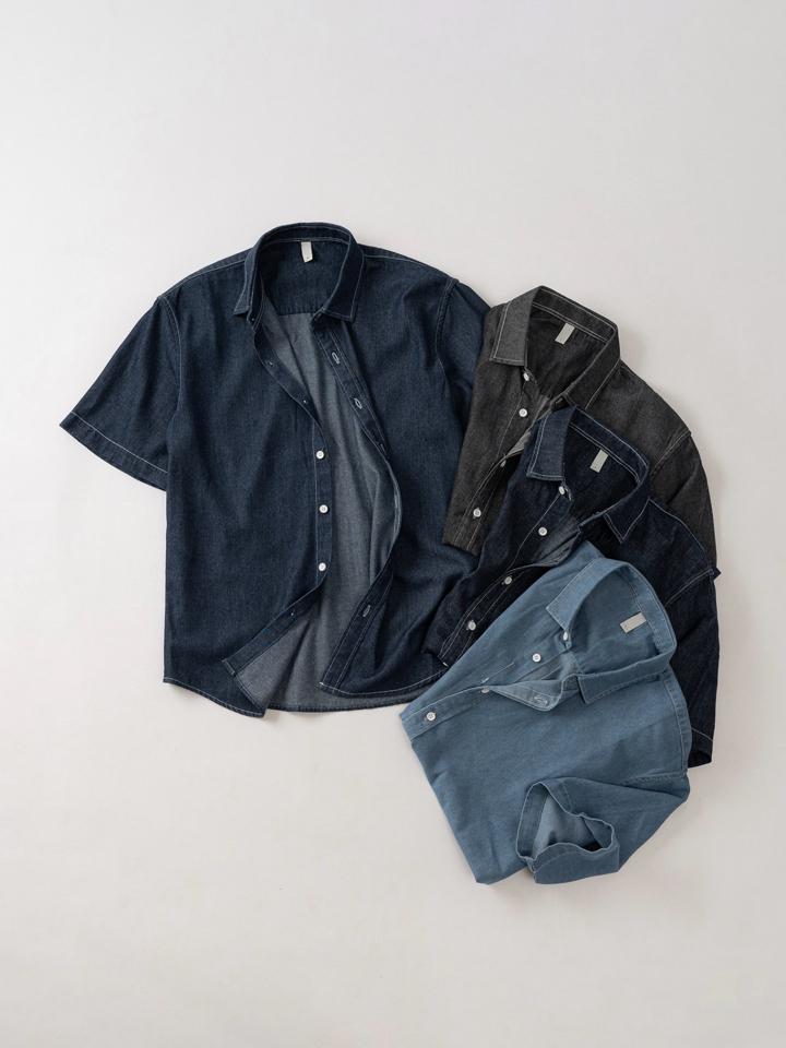Áo sơ mi cộc denim trơn DNST S237-duoc-ban-tai-𝗚𝗜𝗡 𝗕𝗢𝗨𝗧𝗜𝗤𝗨𝗘