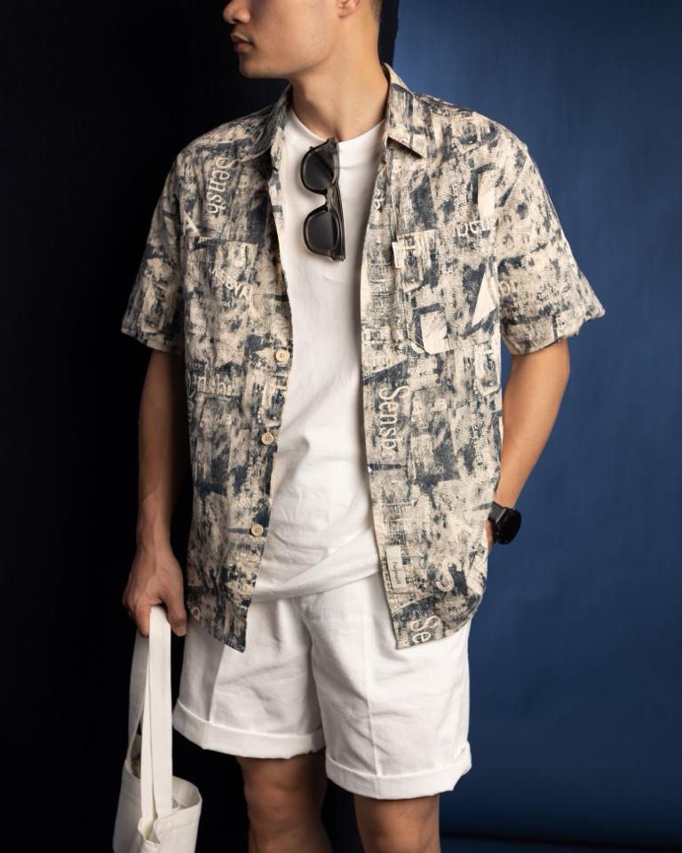 Sơ mi cộc họa tiết Sens DNST H020 - Navy-duoc-ban-tai-𝗚𝗜𝗡 𝗕𝗢𝗨𝗧𝗜𝗤𝗨𝗘