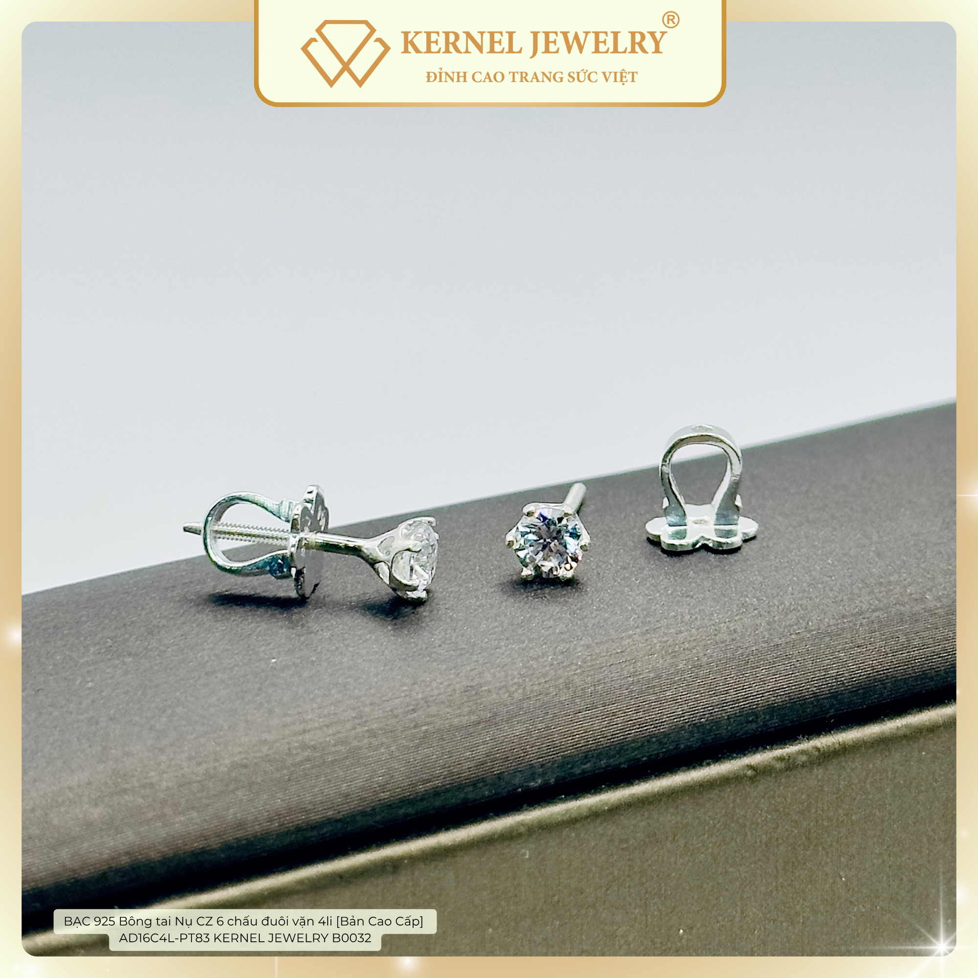 BẠC 925 Bông tai Nụ CZ 6 chấu đuôi vặn 4li [Bản Cao Cấp]  AD16C4L-PT83 KERNEL JEWELRY B0032-duoc-ban-tai-KERNEL JEWELRY ®️