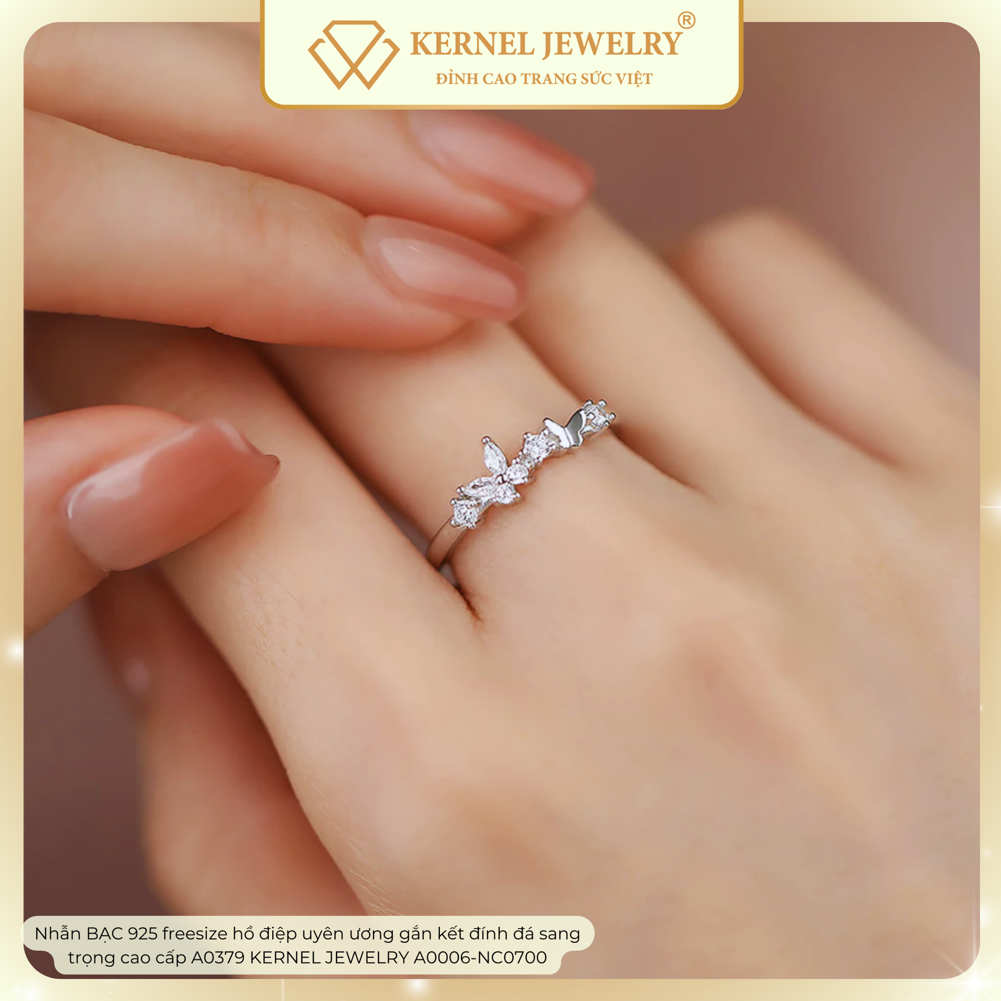 Nhẫn BẠC 925 freesize hồ điệp uyên ương gắn kết đính đá sang trọng cao cấp A0379 KERNEL JEWELRY A0006-NC0700-duoc-ban-tai-KERNEL JEWELRY ®️
