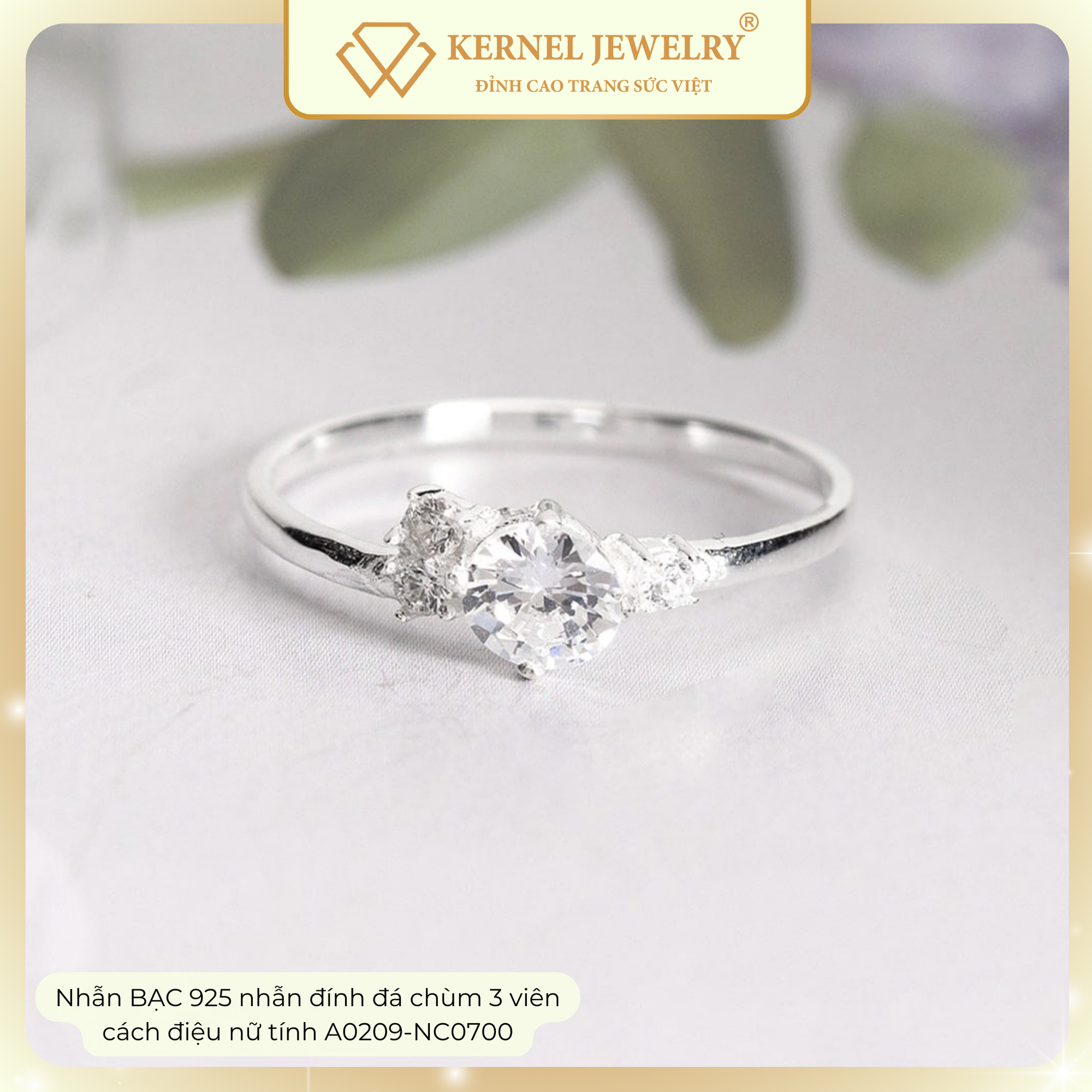 Nhẫn BẠC 925 nhẫn đính đá chùm 3 viên cách điệu nữ tính Kernel Jewelry A0209-NC0700-duoc-ban-tai-KERNEL JEWELRY ®️