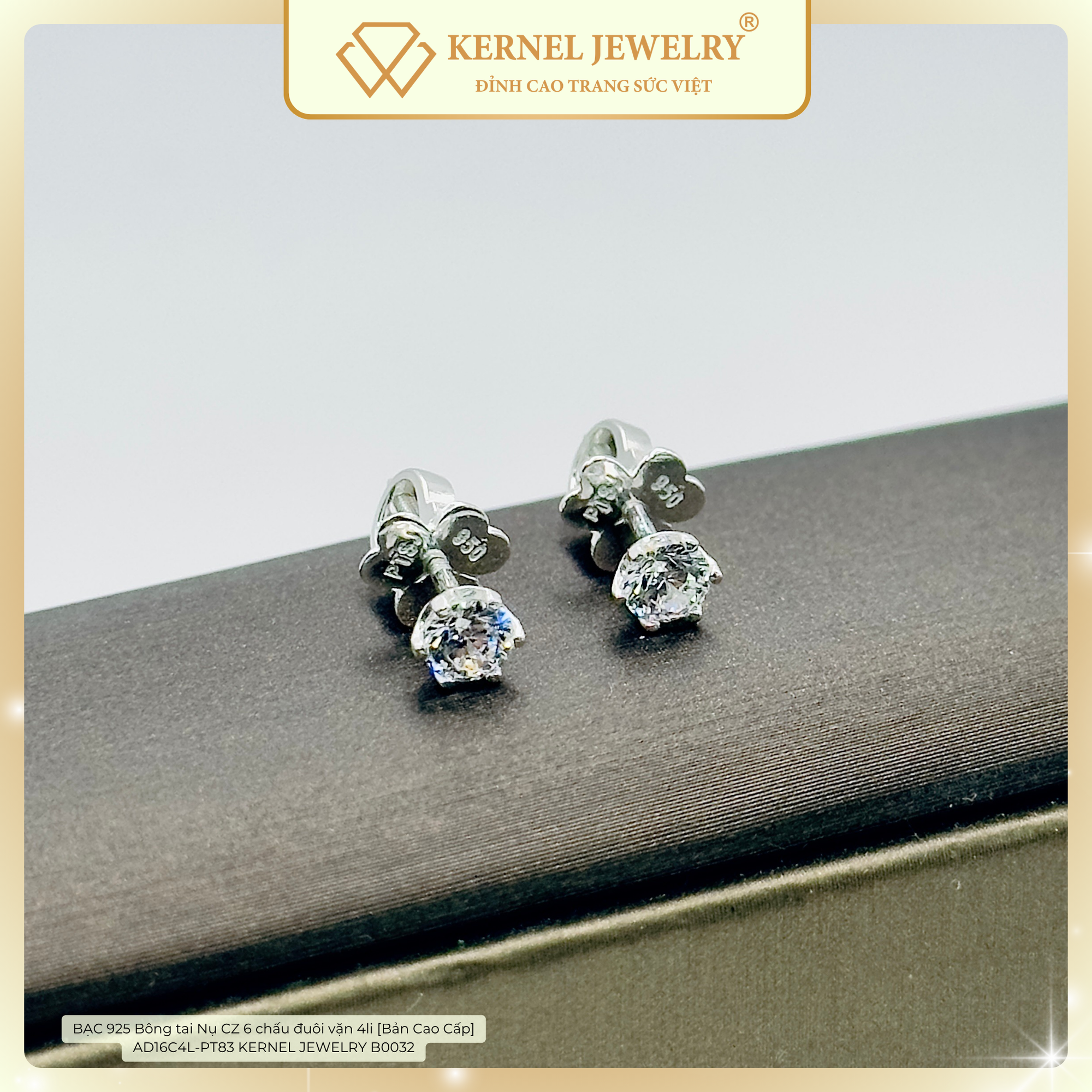 BẠC 925 Bông tai Nụ CZ 6 chấu đuôi vặn 4li [Bản Cao Cấp]  AD16C4L-PT83 KERNEL JEWELRY B0032-duoc-ban-tai-KERNEL JEWELRY ®️