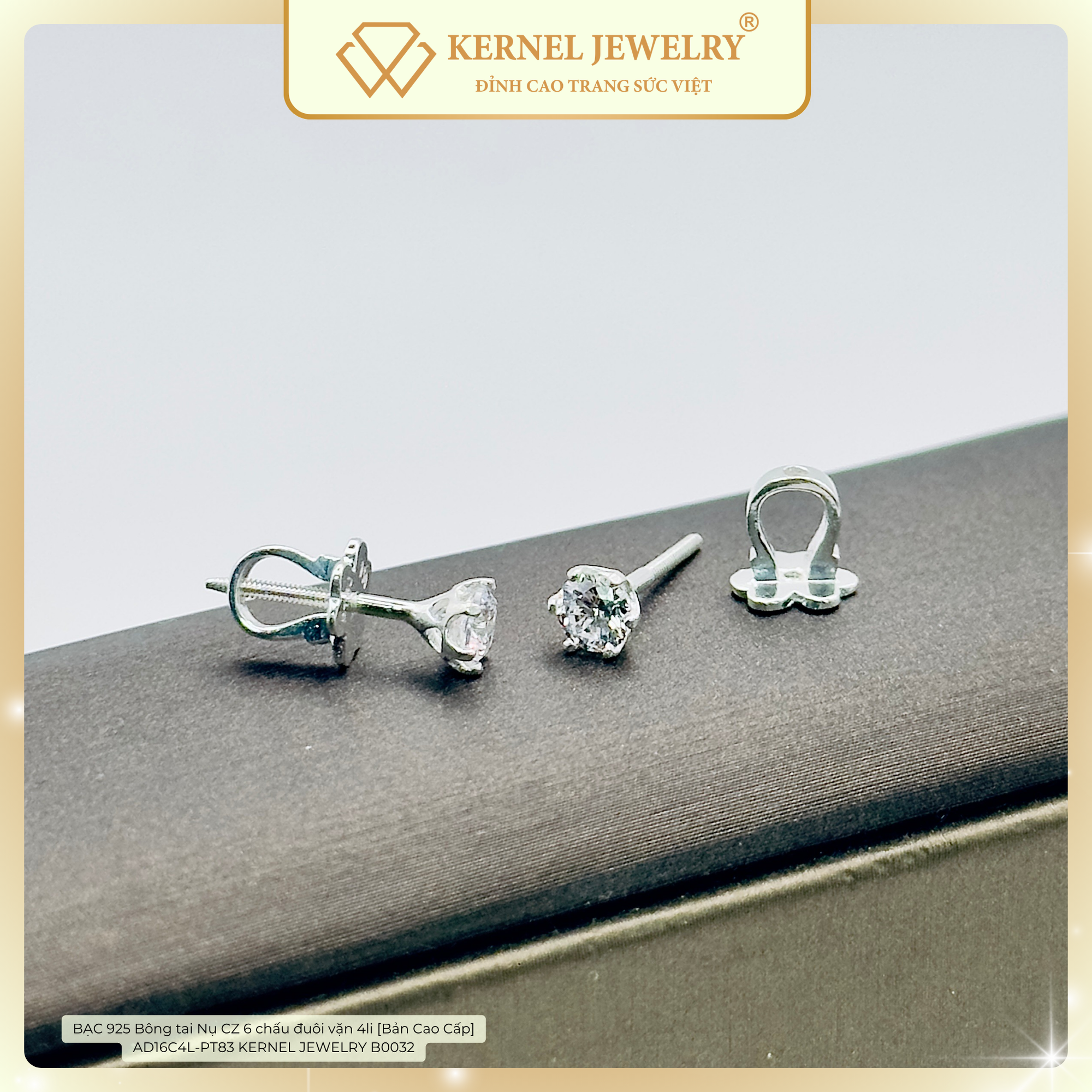 BẠC 925 Bông tai Nụ CZ 6 chấu đuôi vặn 4li [Bản Cao Cấp]  AD16C4L-PT83 KERNEL JEWELRY B0032-duoc-ban-tai-KERNEL JEWELRY ®️