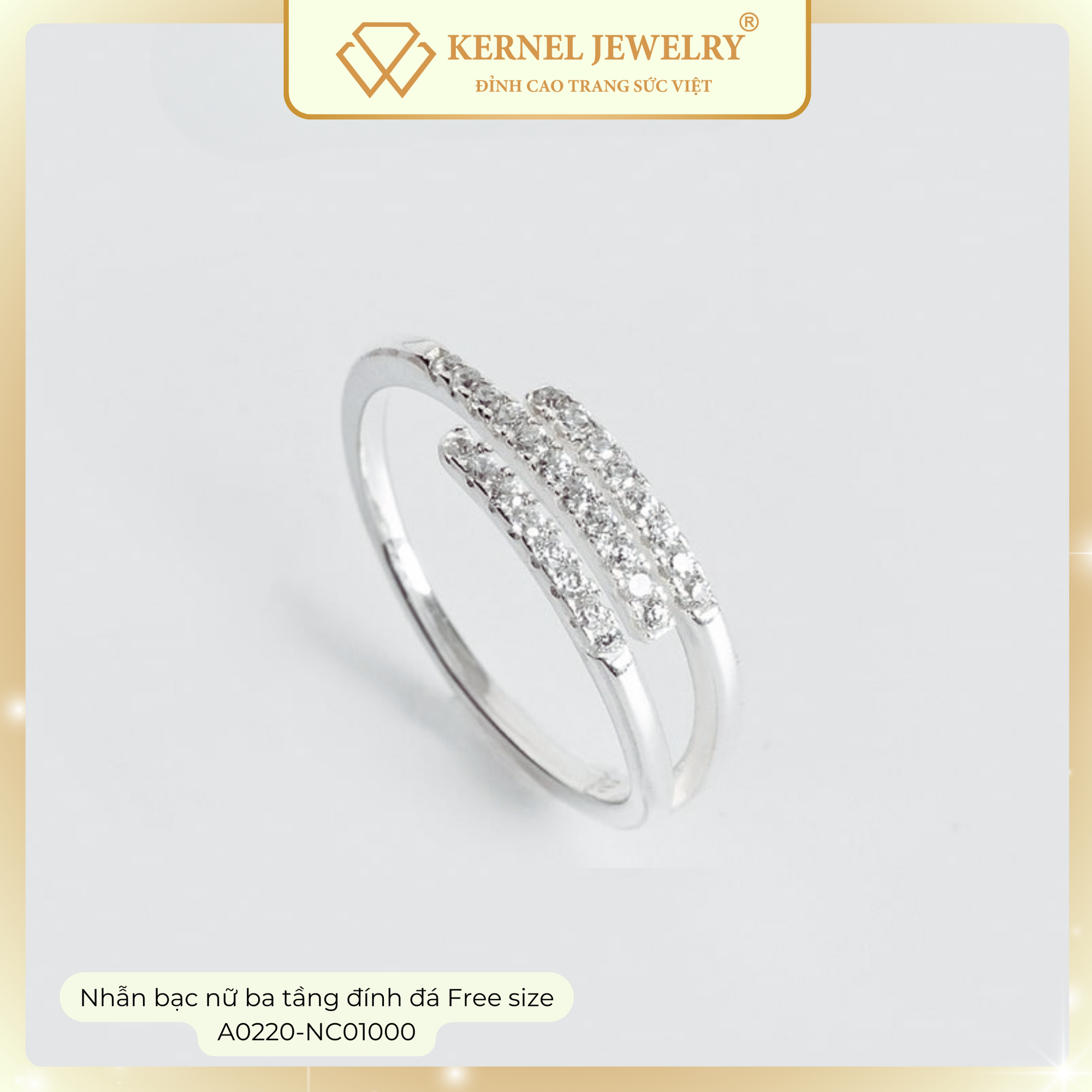 Nhẫn Bạc 925 nữ ba tầng đính đá Free size A0220-NC01000-duoc-ban-tai-KERNEL JEWELRY ®️