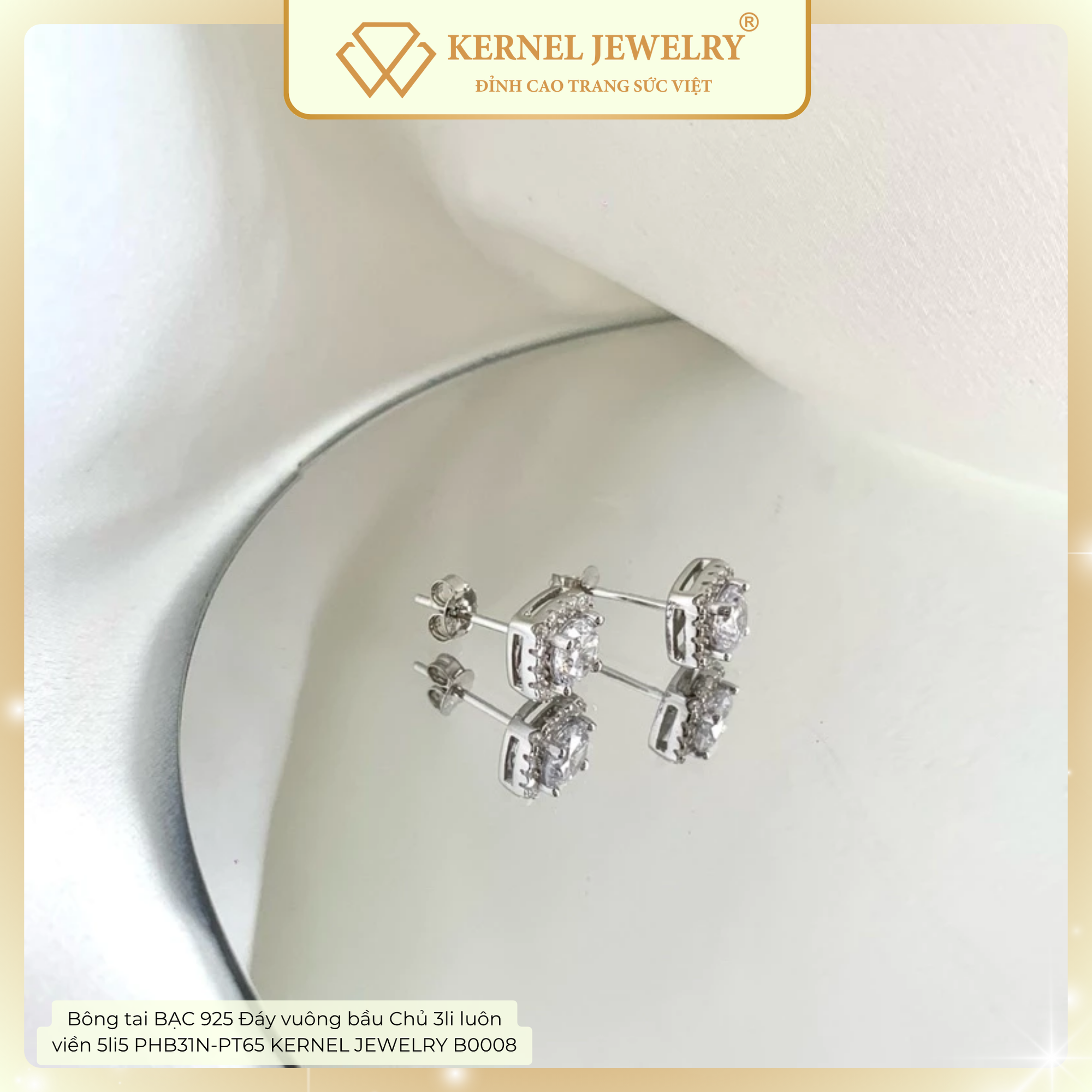 Bông tai BẠC 925 Đáy vuông bầu Chủ 3li luôn viền 5li5 PHB31N-PT65 KERNEL JEWELRY B0008-duoc-ban-tai-KERNEL JEWELRY ®️