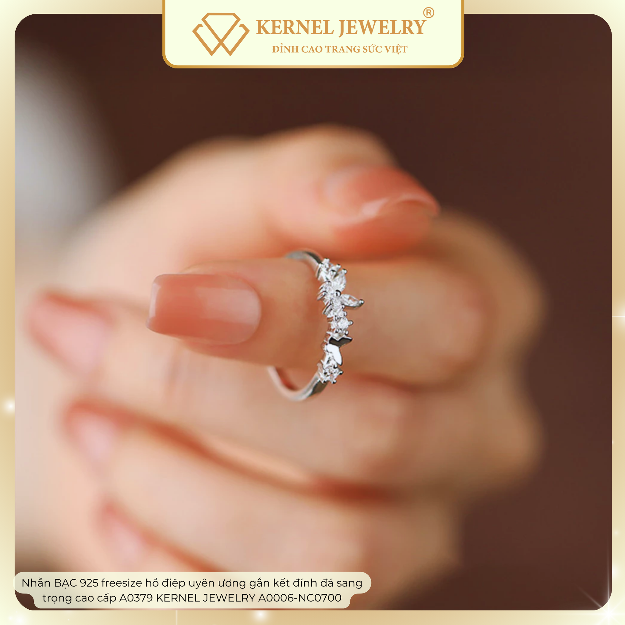 Nhẫn BẠC 925 freesize hồ điệp uyên ương gắn kết đính đá sang trọng cao cấp A0379 KERNEL JEWELRY A0006-NC0700-duoc-ban-tai-KERNEL JEWELRY ®️