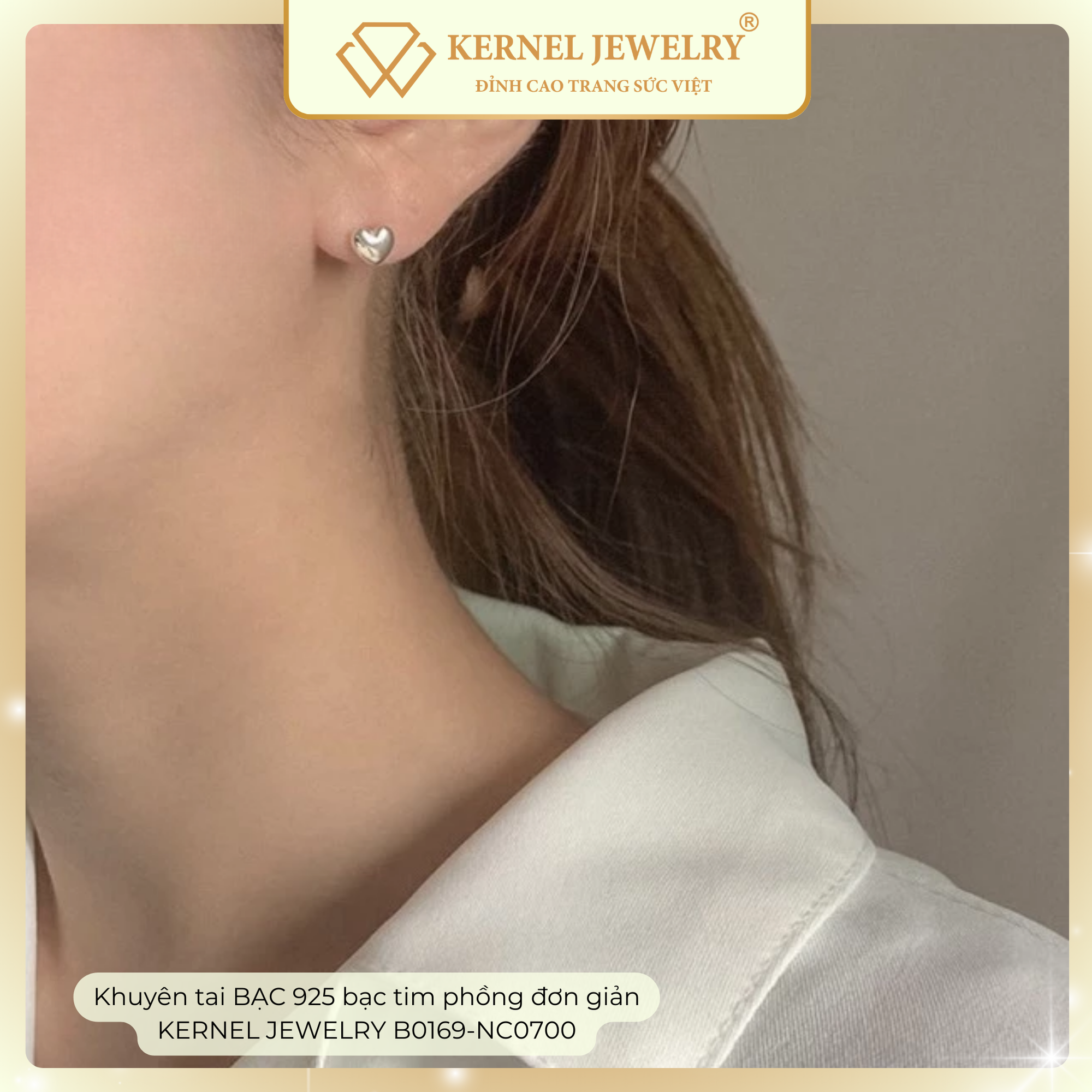 Khuyên tai BẠC 925 bạc tim phồng đơn giản KERNEL JEWELRY B0169-NC0700-duoc-ban-tai-KERNEL JEWELRY ®️