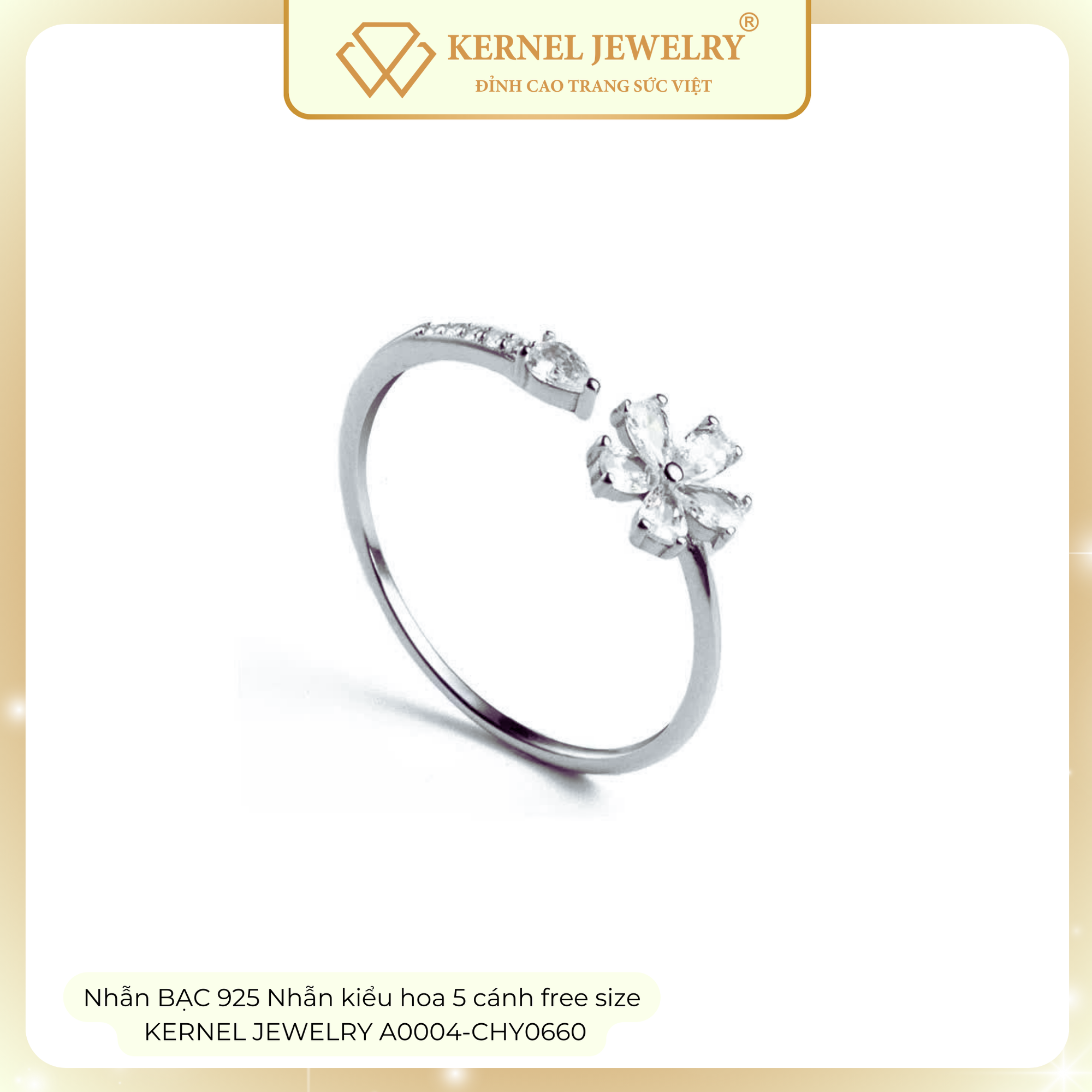 Nhẫn BẠC 925 Nhẫn kiểu hoa 5 cánh free size  KERNEL JEWELRY A0004-CHY0660-duoc-ban-tai-KERNEL JEWELRY ®️