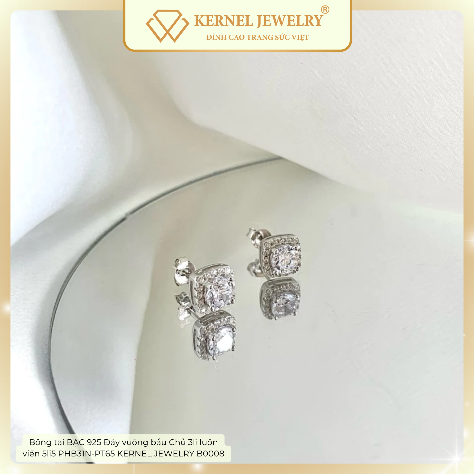 Bông tai BẠC 925 Đáy vuông bầu Chủ 3li luôn viền 5li5 PHB31N-PT65 KERNEL JEWELRY B0008-duoc-ban-tai-KERNEL JEWELRY ®️