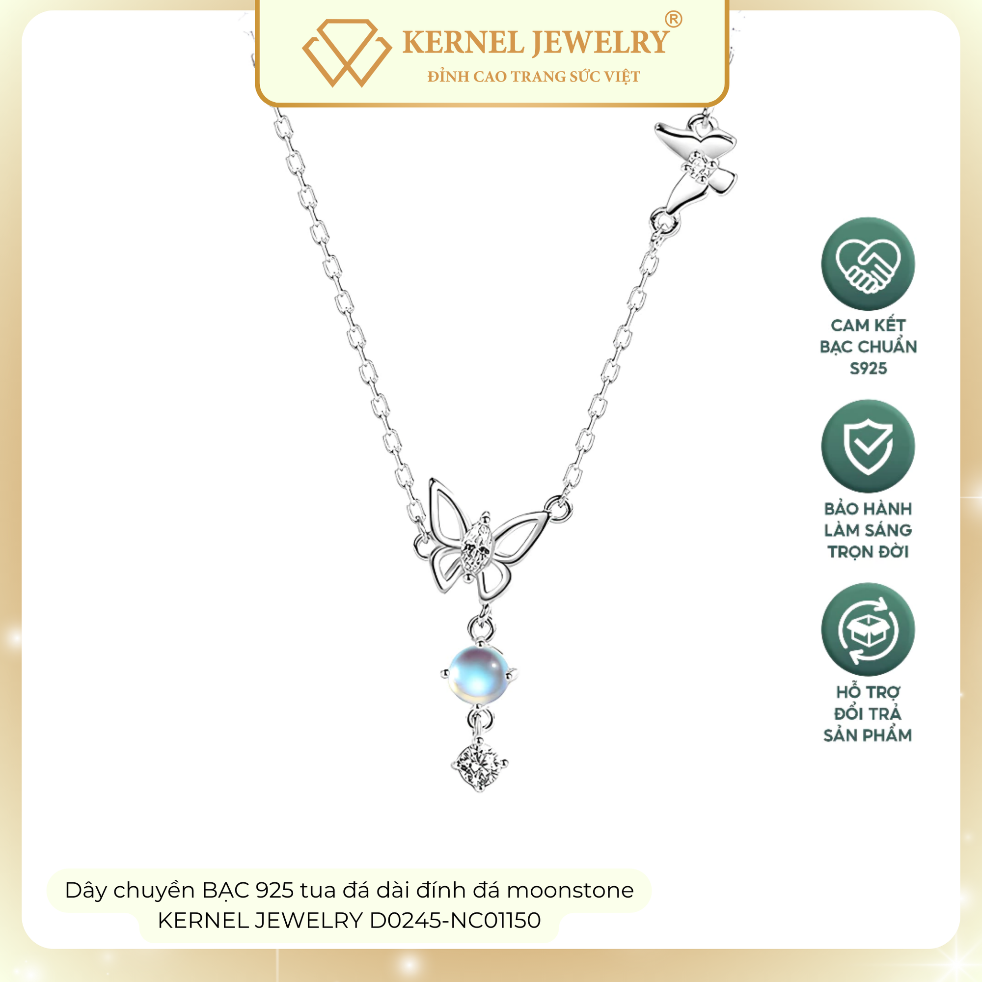Dây chuyền BẠC 925 hồ điệp tua đá dài đính đá moonstone KERNEL JEWELRY D0245-NC01150-duoc-ban-tai-KERNEL JEWELRY ®️