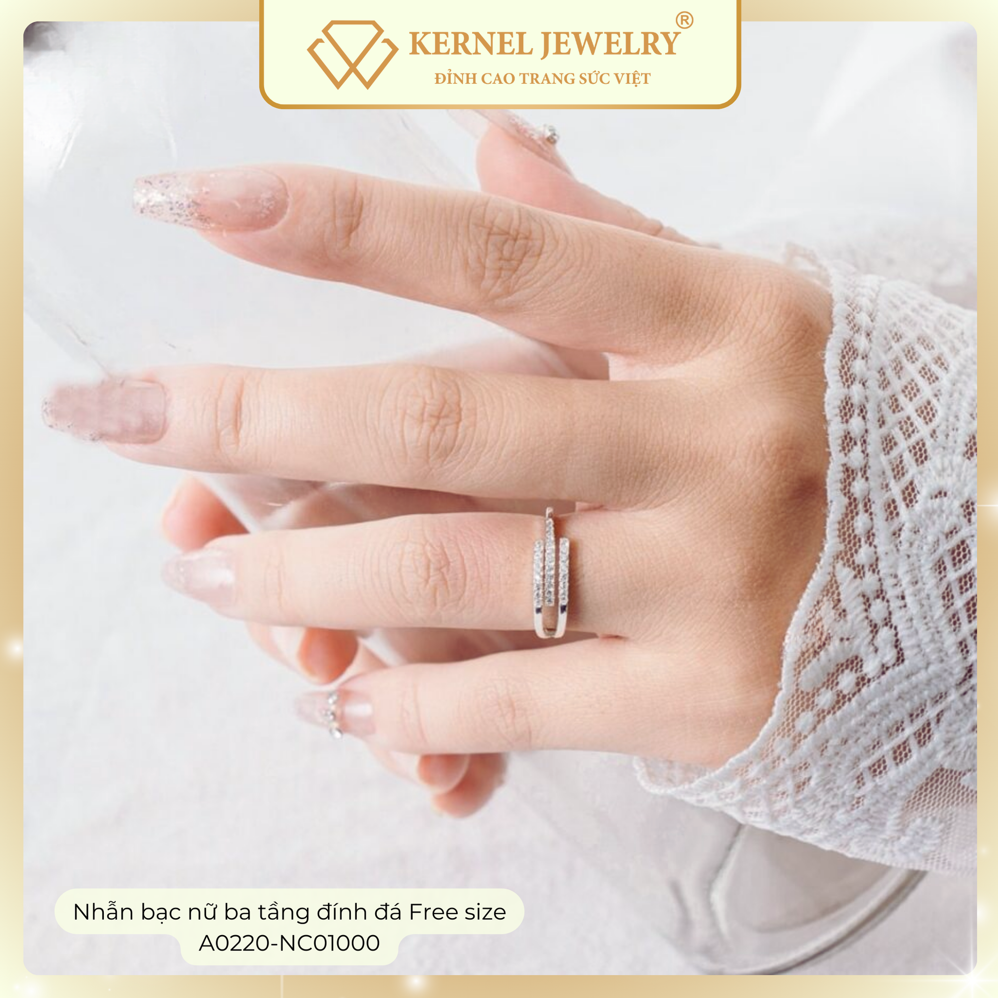 Nhẫn Bạc 925 nữ ba tầng đính đá Free size A0220-NC01000-duoc-ban-tai-KERNEL JEWELRY ®️
