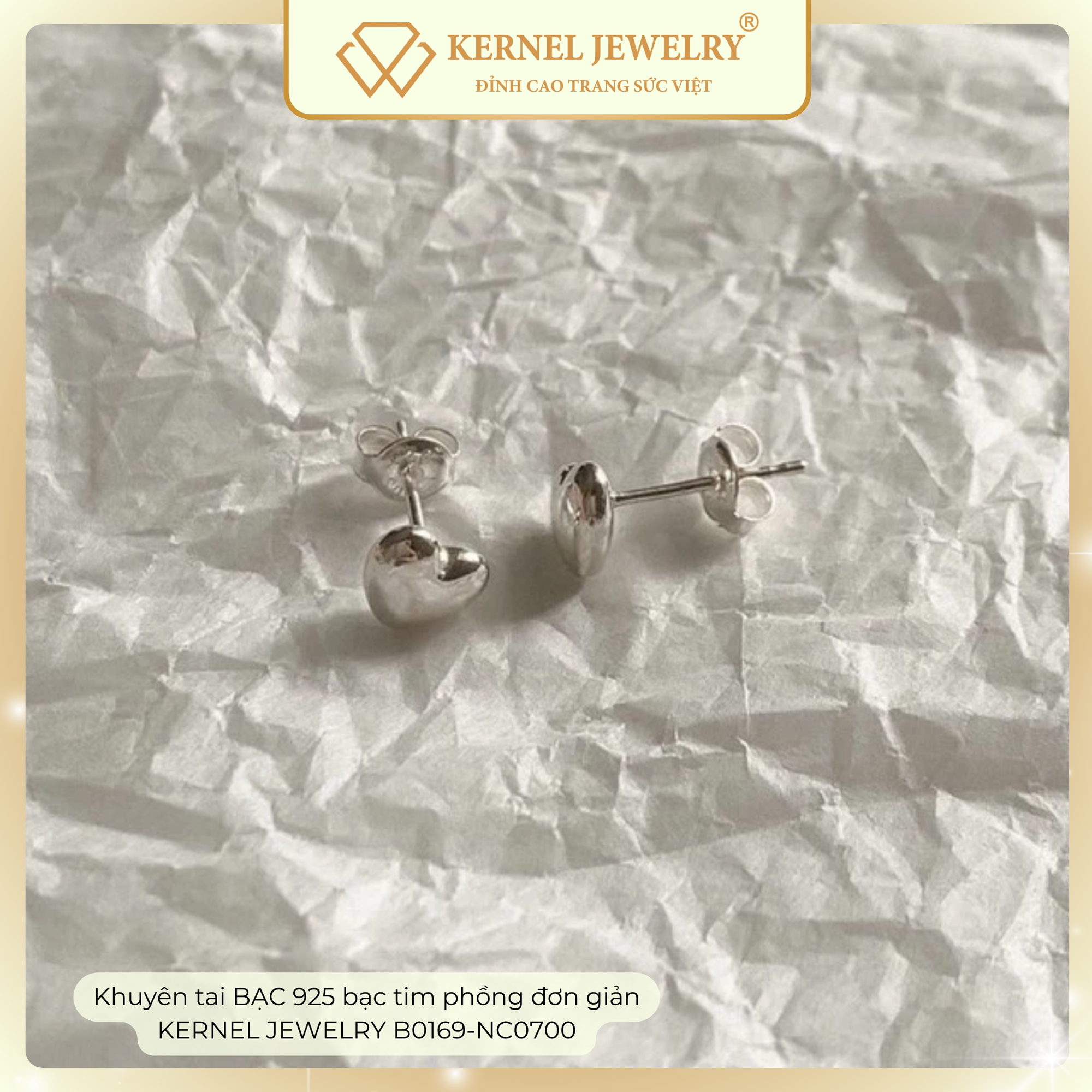 Khuyên tai BẠC 925 bạc tim phồng đơn giản KERNEL JEWELRY B0169-NC0700-duoc-ban-tai-KERNEL JEWELRY ®️