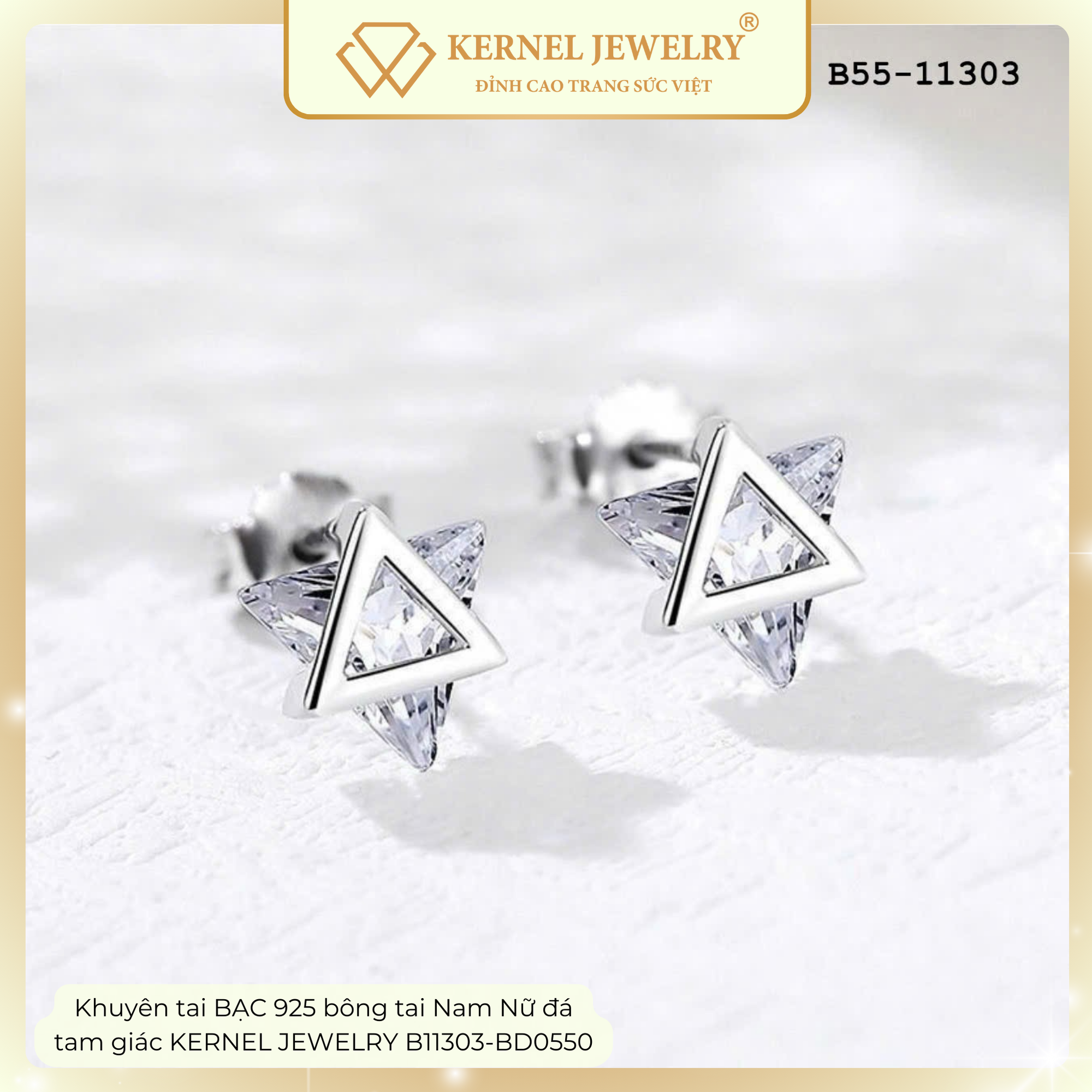 Khuyên tai BẠC 925 bông tai Nam Nữ đá tam giác KERNEL JEWELRY B11303-BD0550-duoc-ban-tai-KERNEL JEWELRY ®️