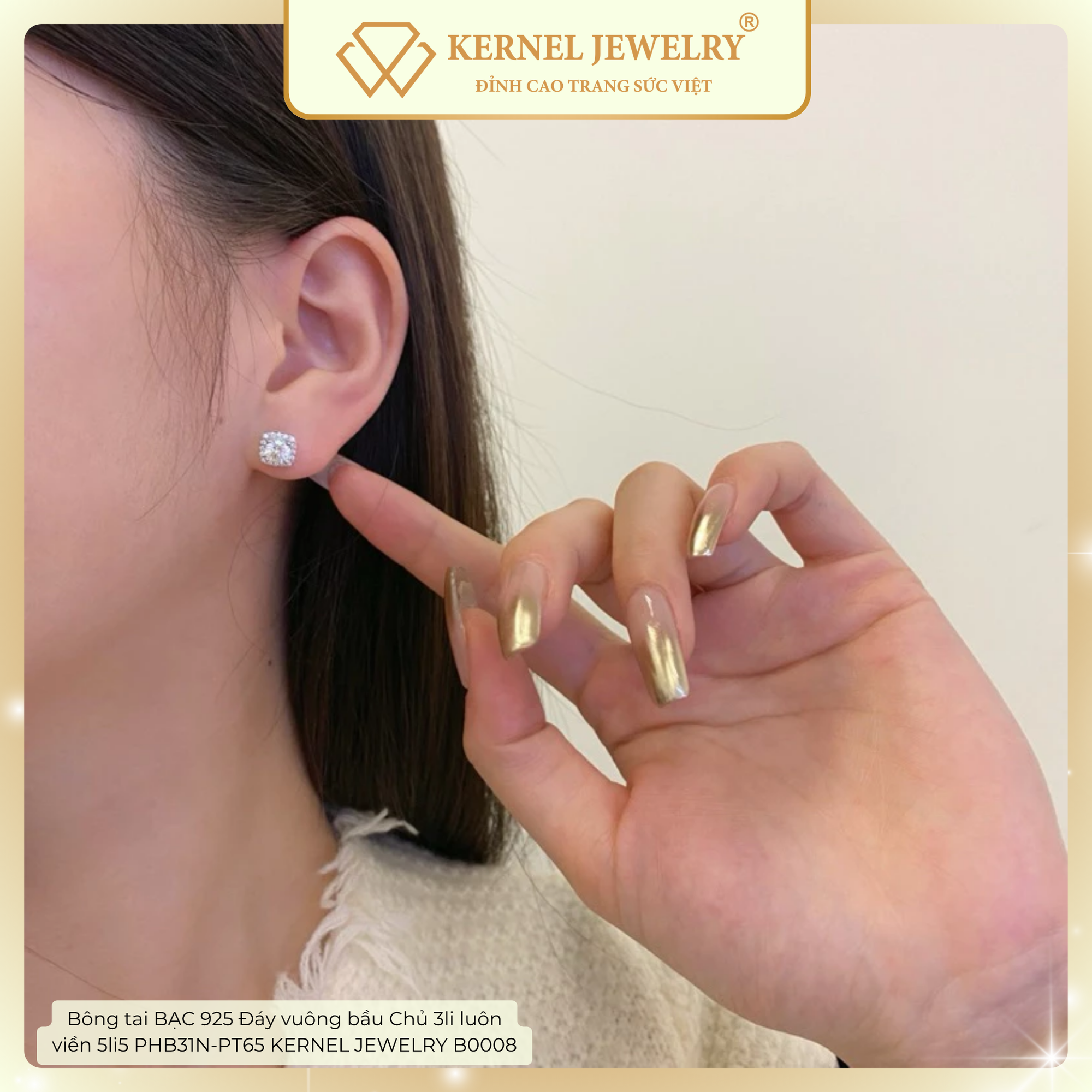 Bông tai BẠC 925 Đáy vuông bầu Chủ 3li luôn viền 5li5 PHB31N-PT65 KERNEL JEWELRY B0008-duoc-ban-tai-KERNEL JEWELRY ®️