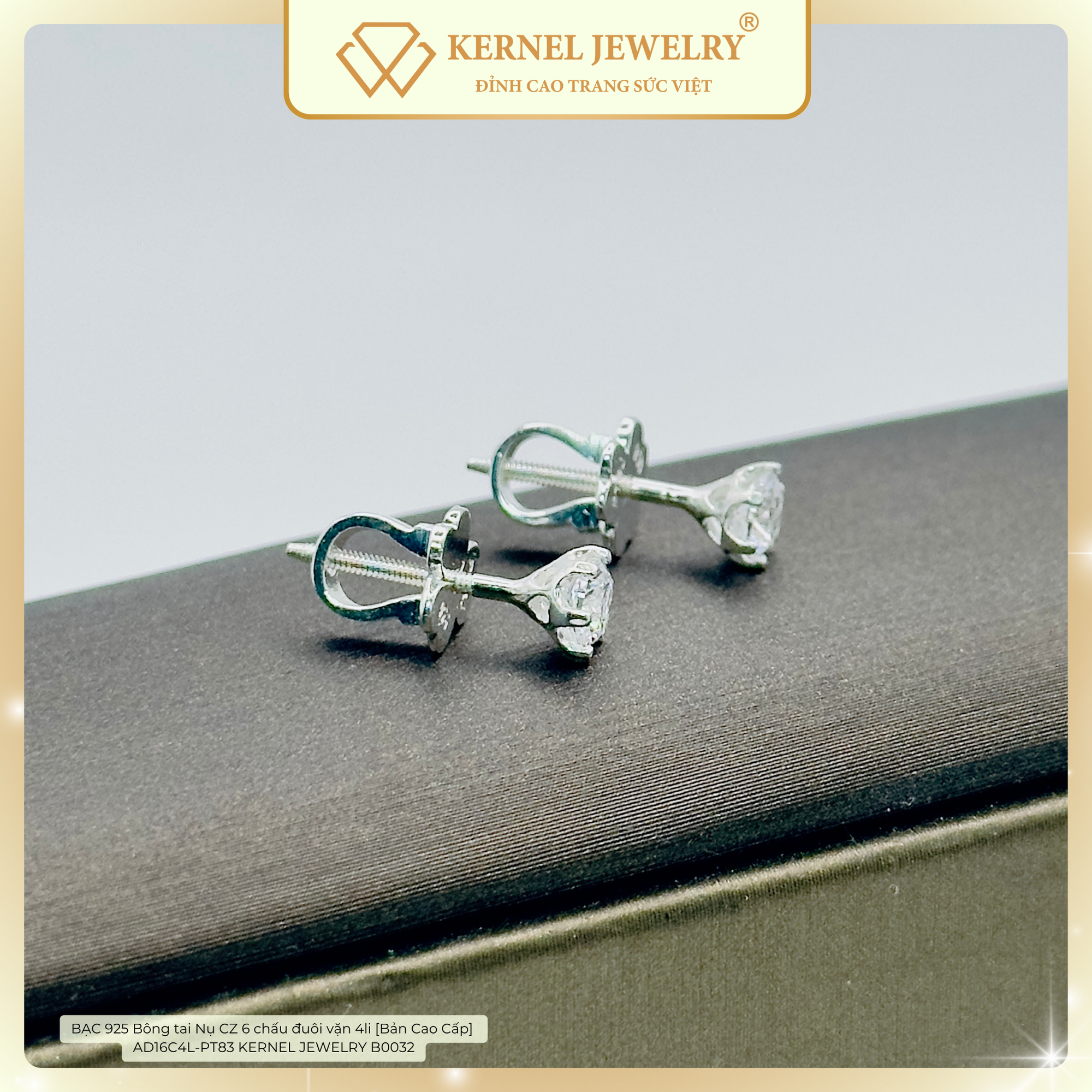 BẠC 925 Bông tai Nụ CZ 6 chấu đuôi vặn 4li [Bản Cao Cấp]  AD16C4L-PT83 KERNEL JEWELRY B0032-duoc-ban-tai-KERNEL JEWELRY ®️