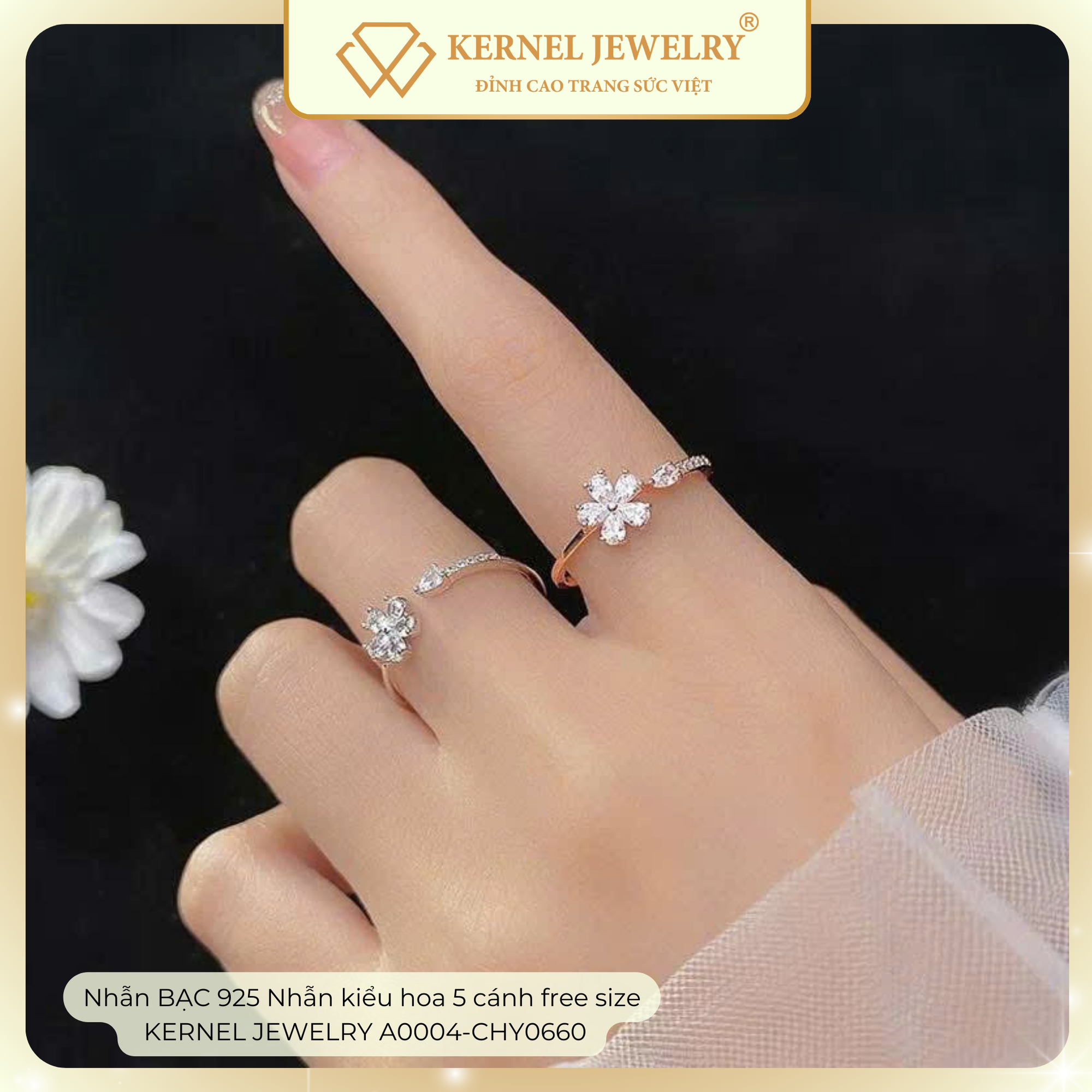 Nhẫn BẠC 925 Nhẫn kiểu hoa 5 cánh free size  KERNEL JEWELRY A0004-CHY0660-duoc-ban-tai-KERNEL JEWELRY ®️