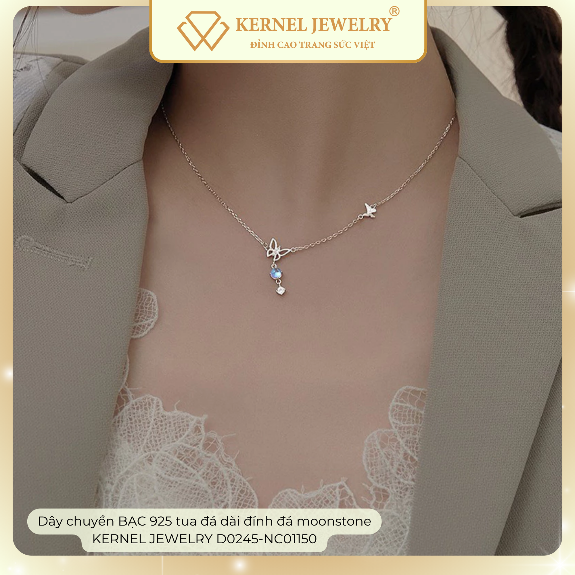 Dây chuyền BẠC 925 hồ điệp tua đá dài đính đá moonstone KERNEL JEWELRY D0245-NC01150-duoc-ban-tai-KERNEL JEWELRY ®️