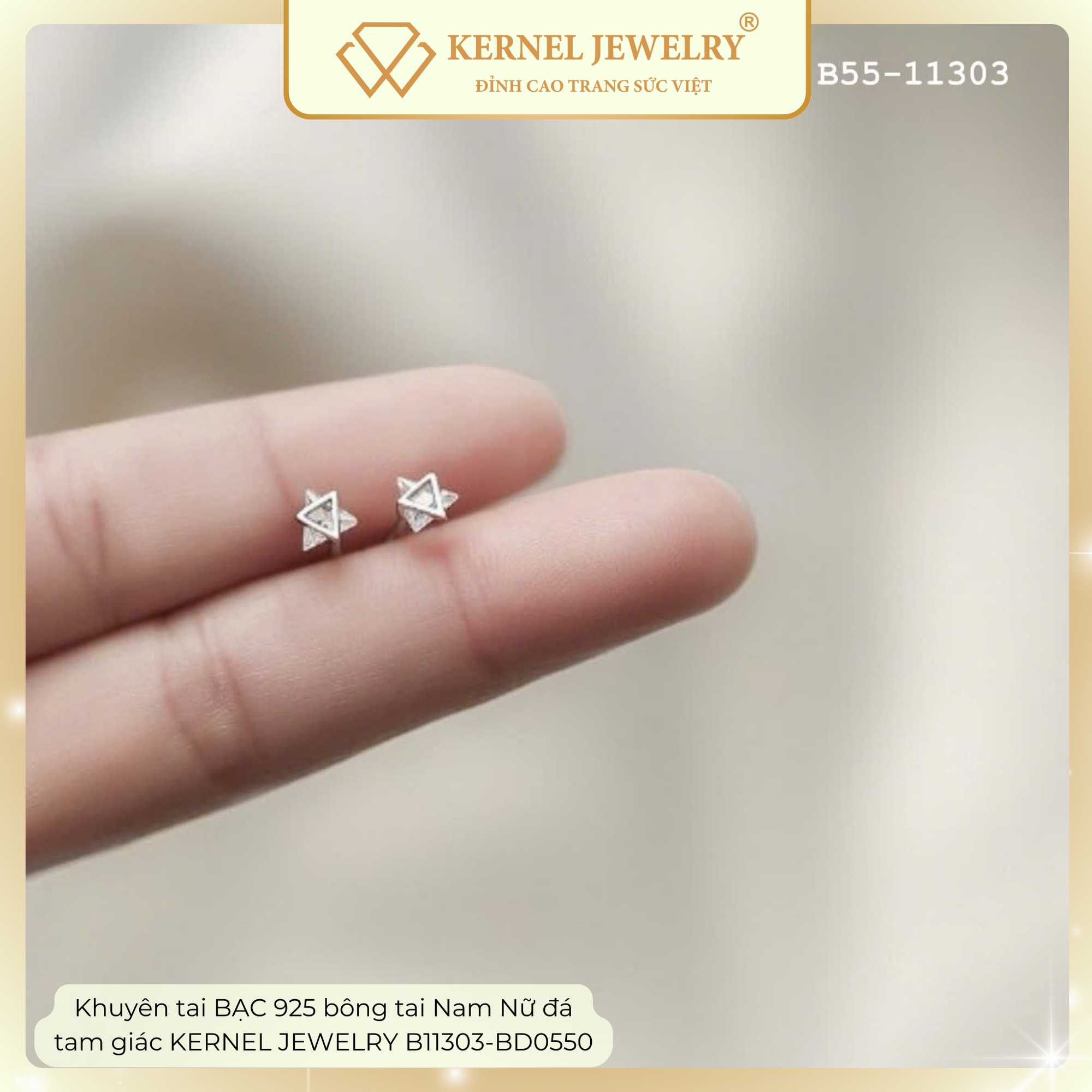Khuyên tai BẠC 925 bông tai Nam Nữ đá tam giác KERNEL JEWELRY B11303-BD0550-duoc-ban-tai-KERNEL JEWELRY ®️