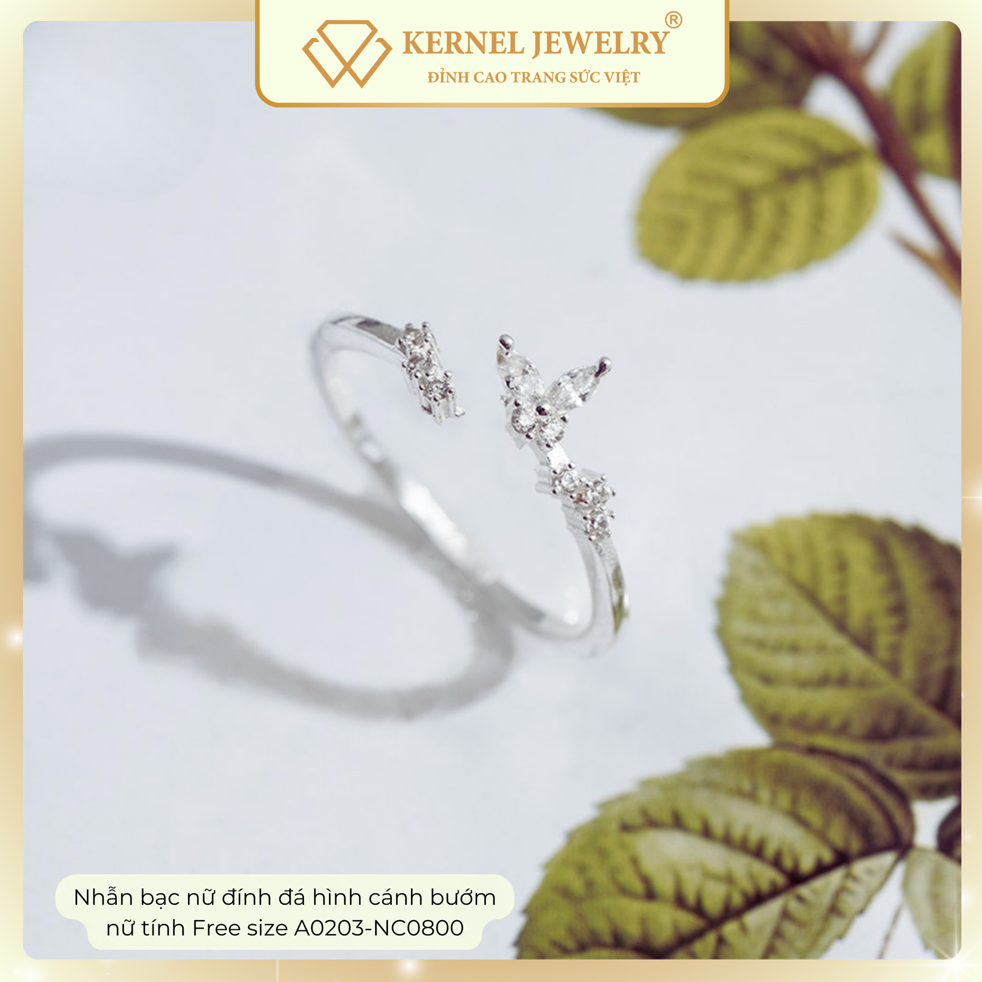 Nhẫn bạc nữ đính đá hình cánh bướm nữ tính Free size A0203-NC0800-duoc-ban-tai-KERNEL JEWELRY ®️