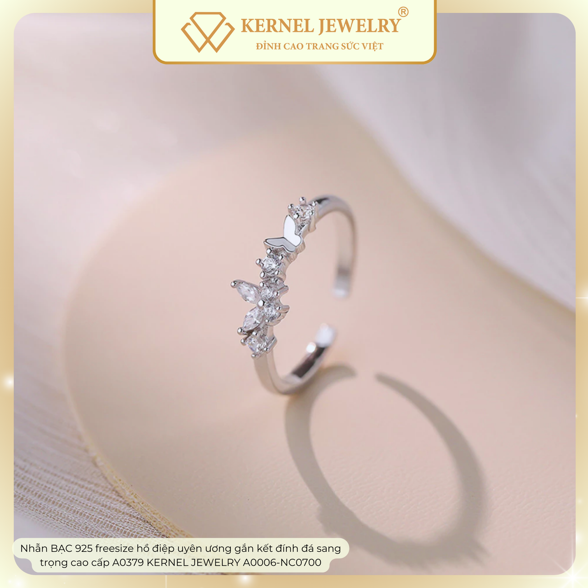 Nhẫn BẠC 925 freesize hồ điệp uyên ương gắn kết đính đá sang trọng cao cấp A0379 KERNEL JEWELRY A0006-NC0700-duoc-ban-tai-KERNEL JEWELRY ®️