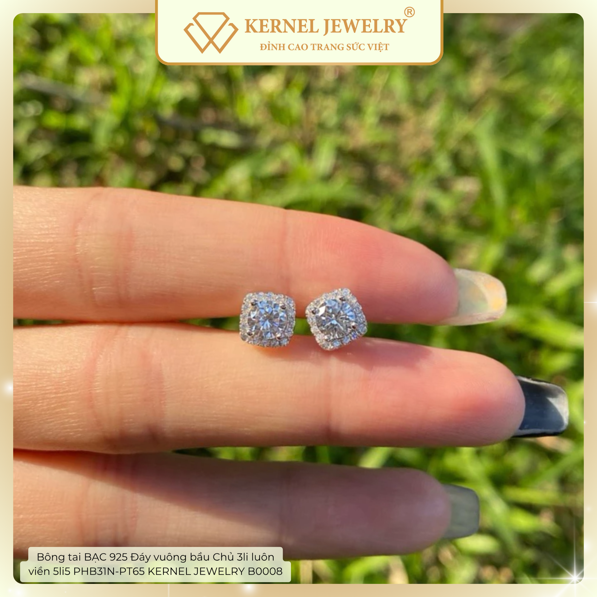 Bông tai BẠC 925 Đáy vuông bầu Chủ 3li luôn viền 5li5 PHB31N-PT65 KERNEL JEWELRY B0008-duoc-ban-tai-KERNEL JEWELRY ®️