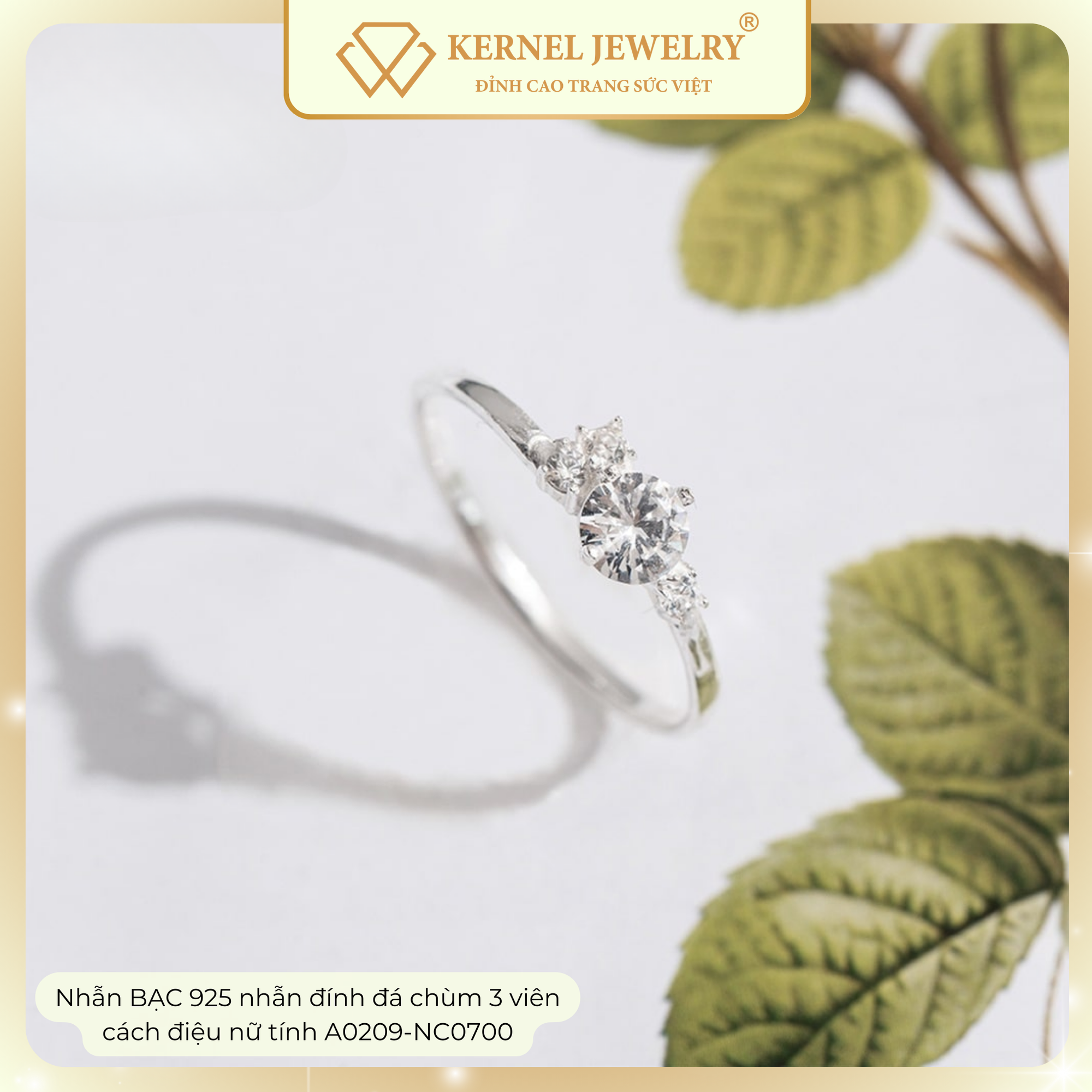 Nhẫn BẠC 925 nhẫn đính đá chùm 3 viên cách điệu nữ tính Kernel Jewelry A0209-NC0700-duoc-ban-tai-KERNEL JEWELRY ®️