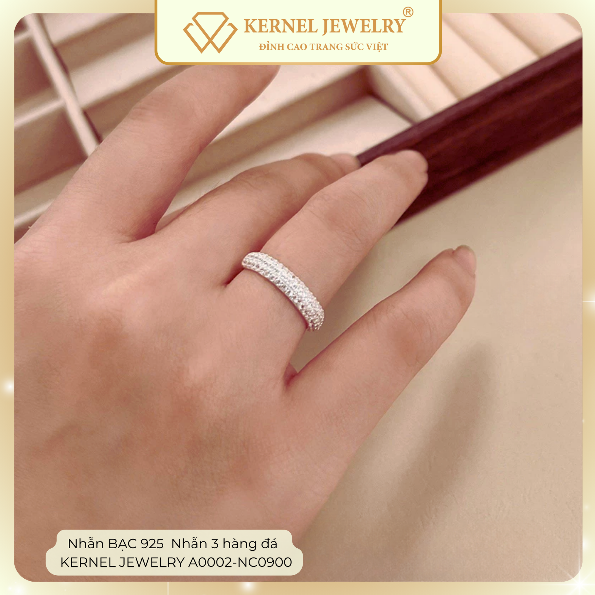 Nhẫn BẠC 925  Nhẫn 3 hàng đá KERNEL JEWELRY A0002-NC0900-duoc-ban-tai-KERNEL JEWELRY ®️