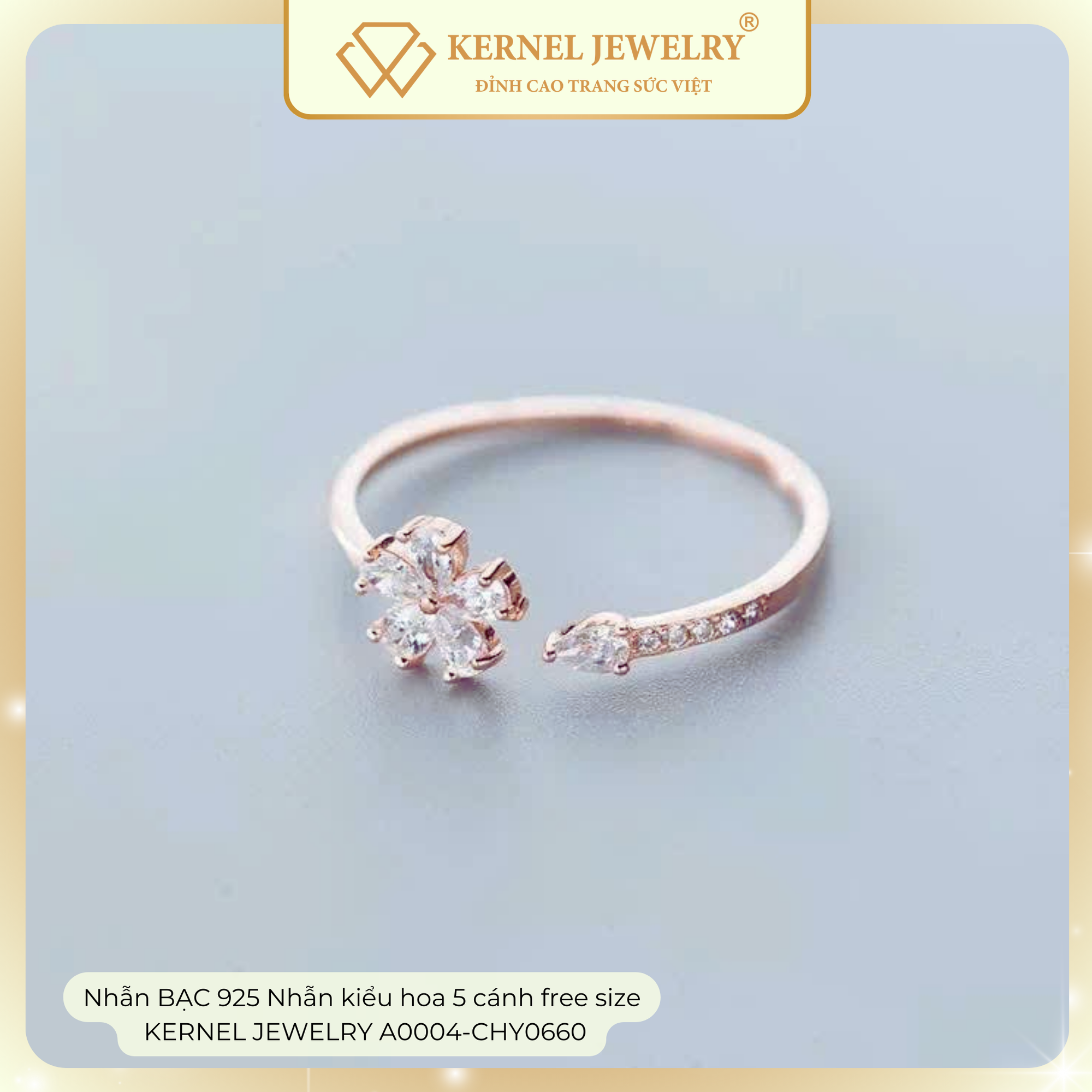 Nhẫn BẠC 925 Nhẫn kiểu hoa 5 cánh free size  KERNEL JEWELRY A0004-CHY0660-duoc-ban-tai-KERNEL JEWELRY ®️