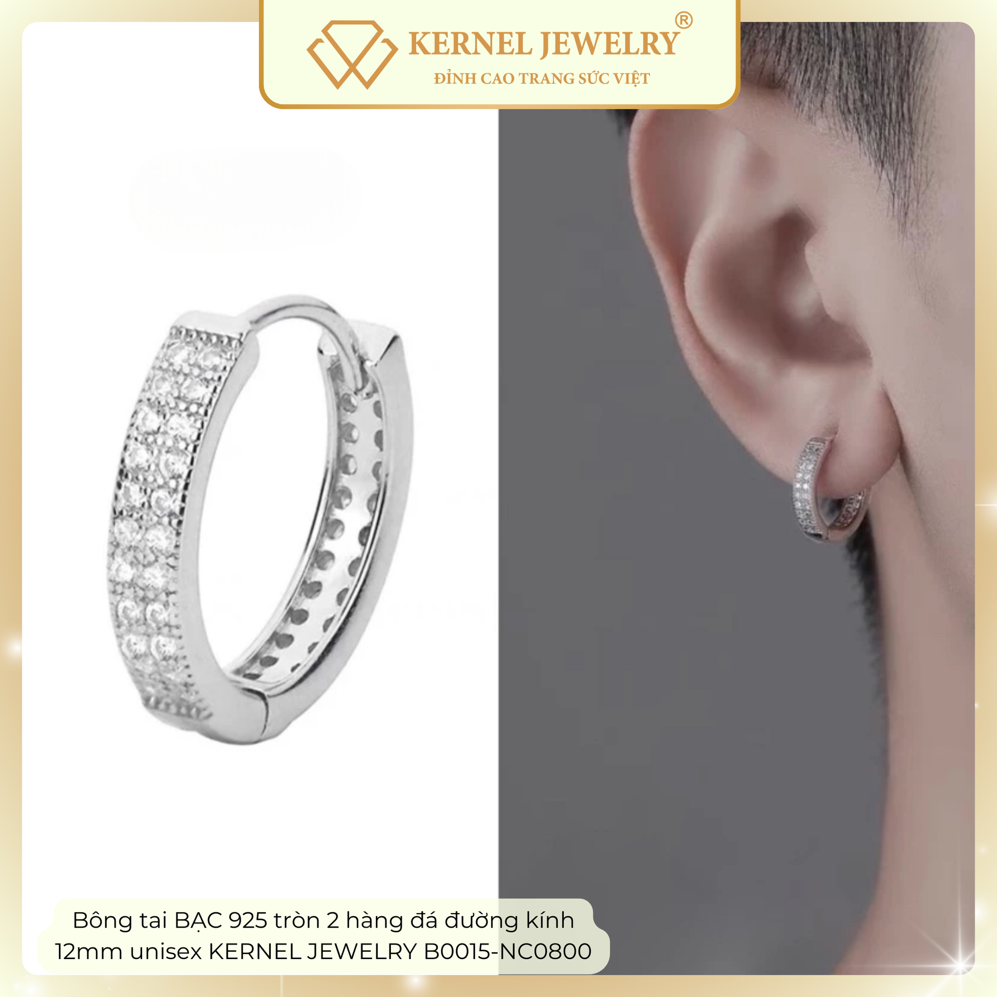Bông tai BẠC 925 tròn 2 hàng đá bản 3ly đường kính 12mm unisex KERNEL JEWELRY B0015-NC0800-duoc-ban-tai-KERNEL JEWELRY ®️