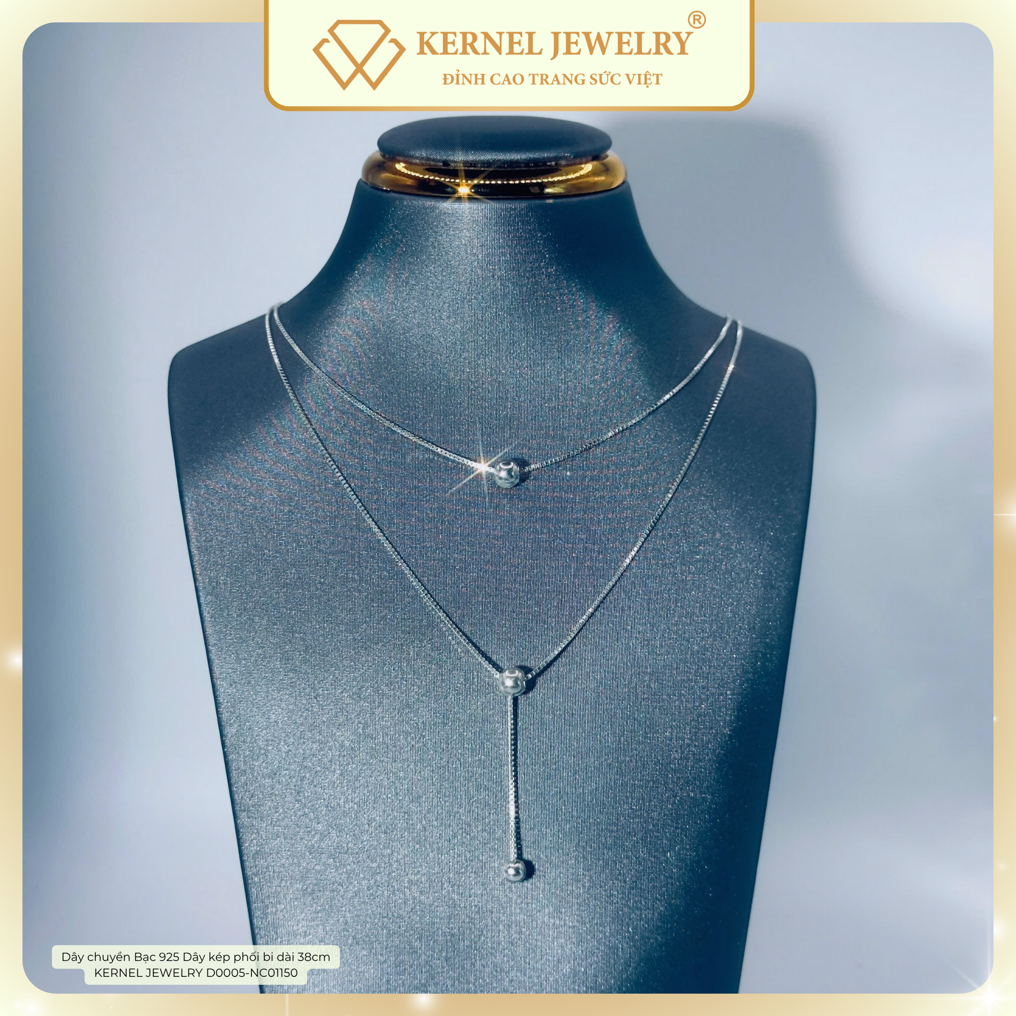 Dây chuyền Bạc 925 Dây kép phối bi dài 38cm KERNEL JEWELRY D0005-NC01150-duoc-ban-tai-KERNEL JEWELRY ®️