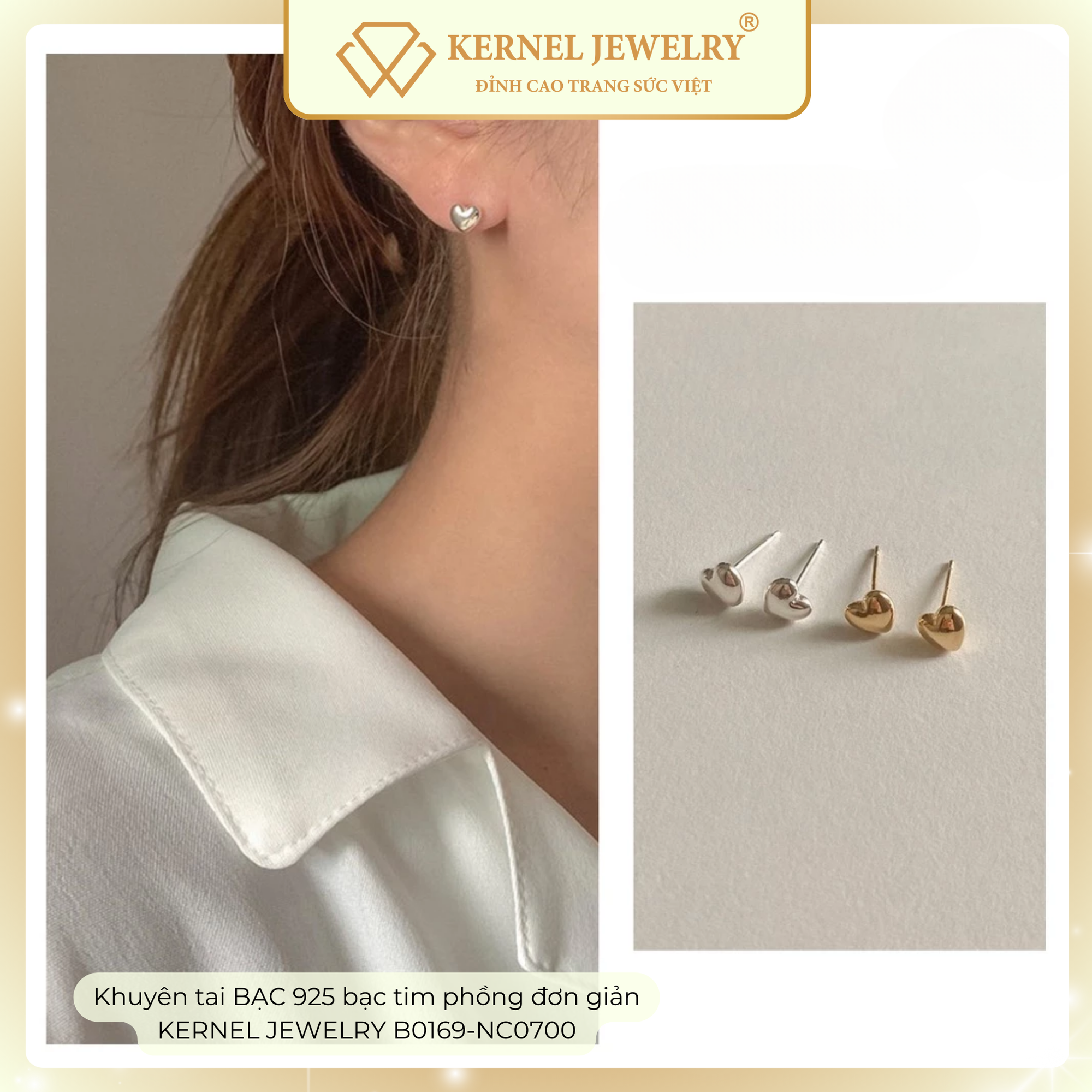 Khuyên tai BẠC 925 bạc tim phồng đơn giản KERNEL JEWELRY B0169-NC0700-duoc-ban-tai-KERNEL JEWELRY ®️