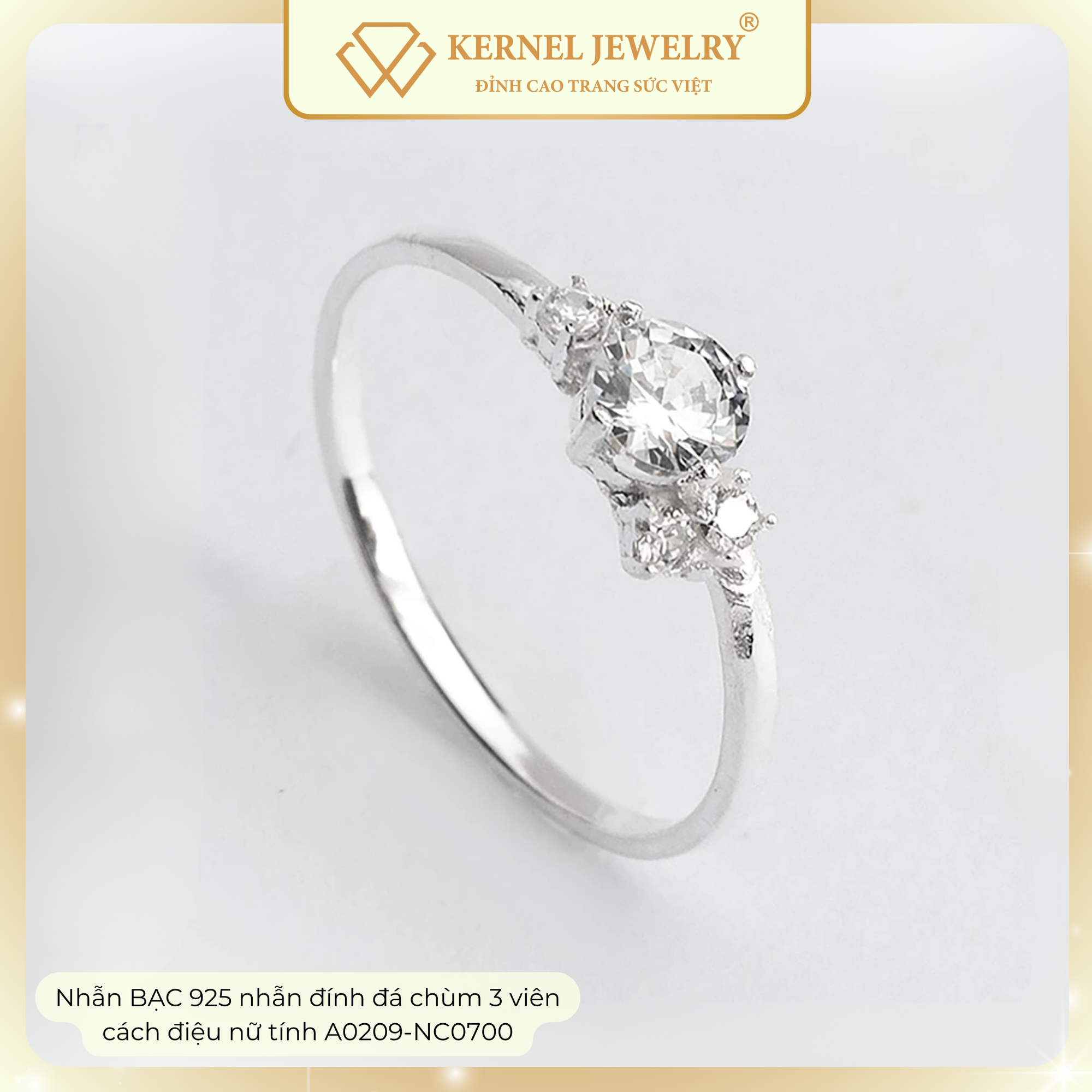 Nhẫn BẠC 925 nhẫn đính đá chùm 3 viên cách điệu nữ tính Kernel Jewelry A0209-NC0700-duoc-ban-tai-KERNEL JEWELRY ®️