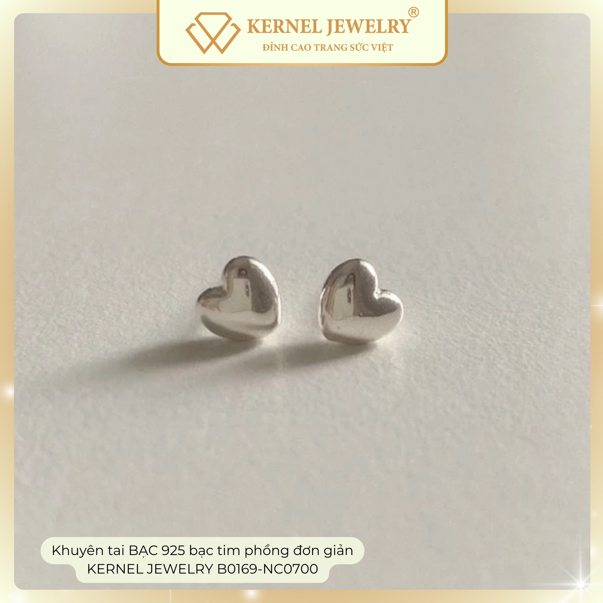 Khuyên tai BẠC 925 bạc tim phồng đơn giản KERNEL JEWELRY B0169-NC0700-duoc-ban-tai-KERNEL JEWELRY ®️
