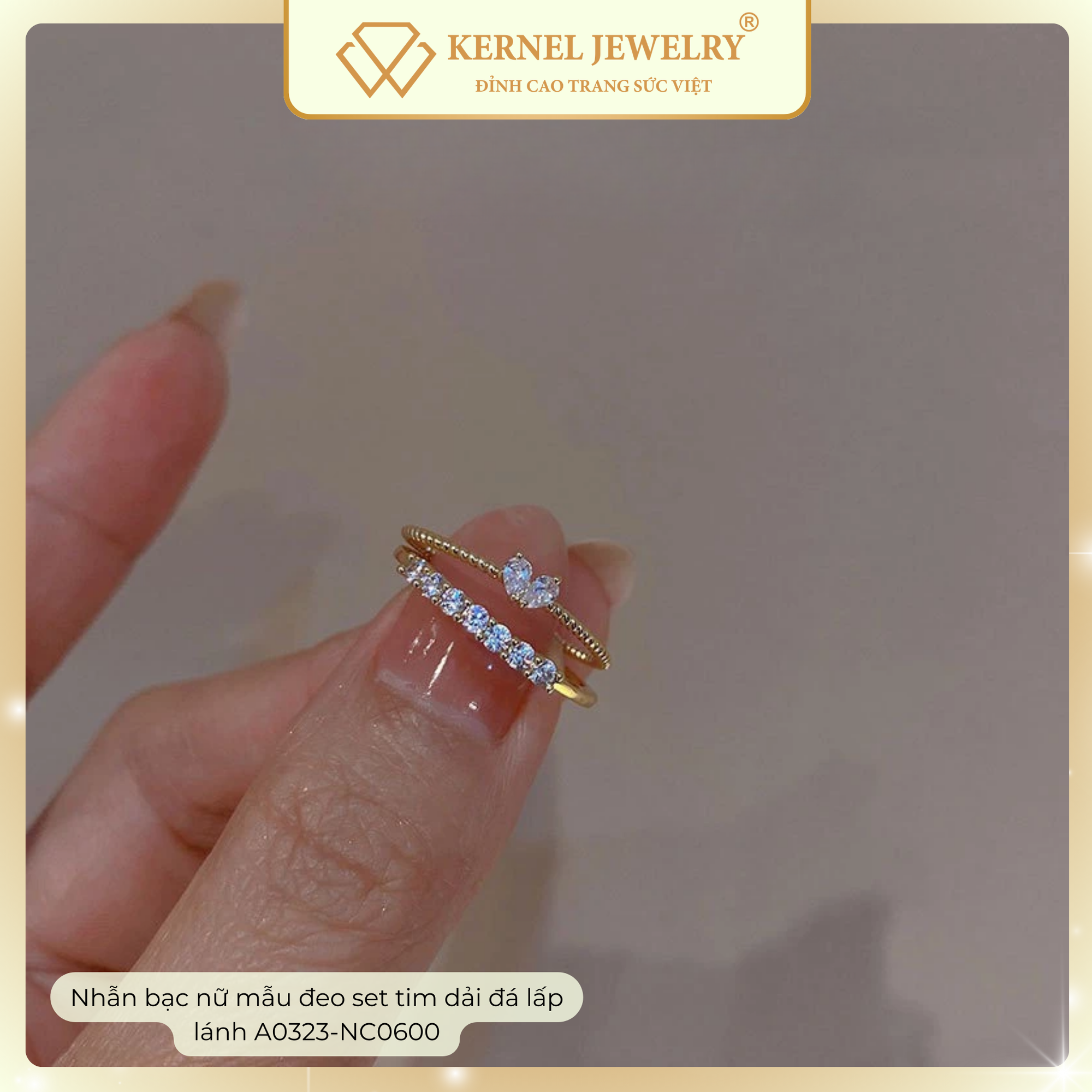 Nhẫn bạc nữ mẫu đeo set tim dải đá lấp lánh free size A0323-NC0600-duoc-ban-tai-KERNEL JEWELRY ®️