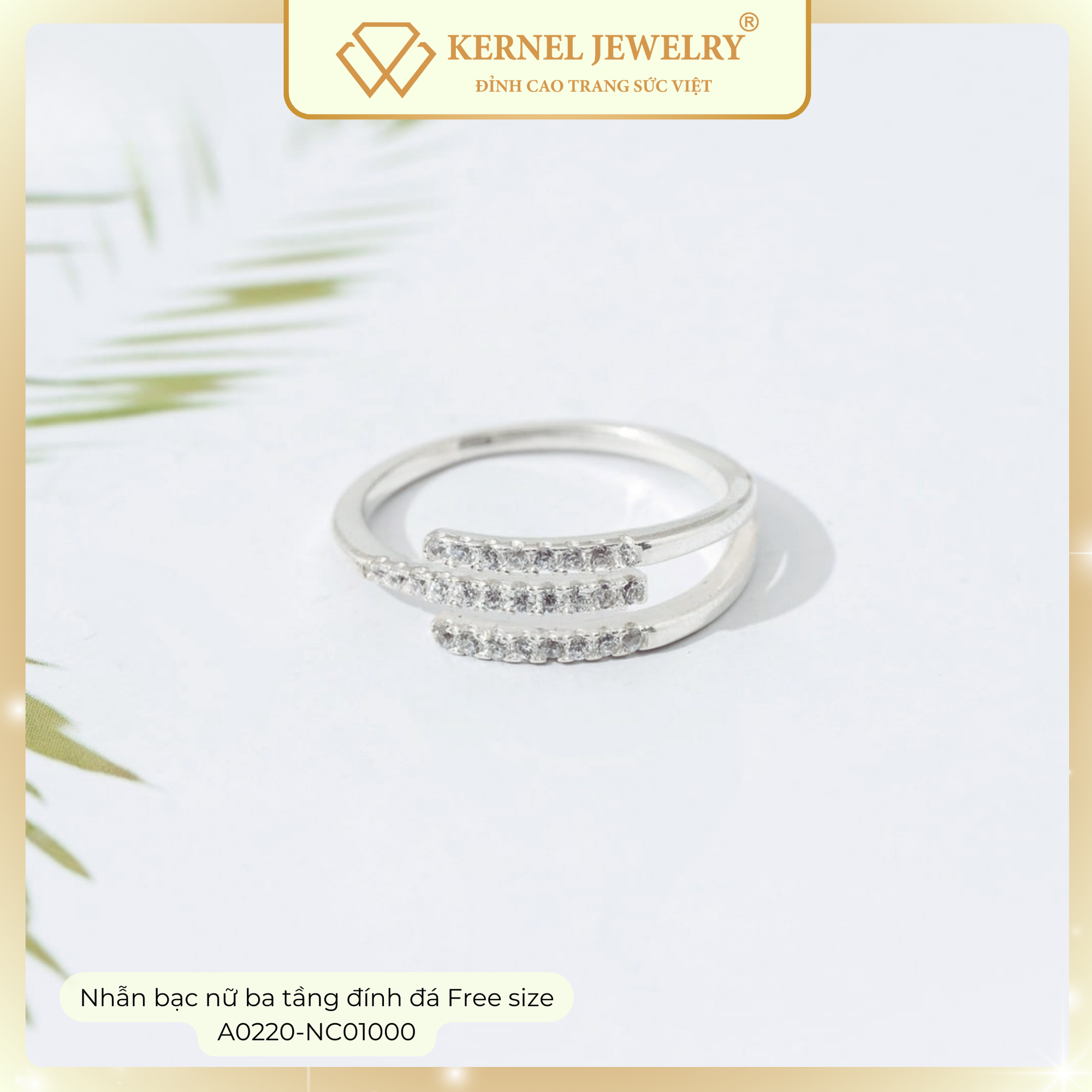 Nhẫn Bạc 925 nữ ba tầng đính đá Free size A0220-NC01000-duoc-ban-tai-KERNEL JEWELRY ®️