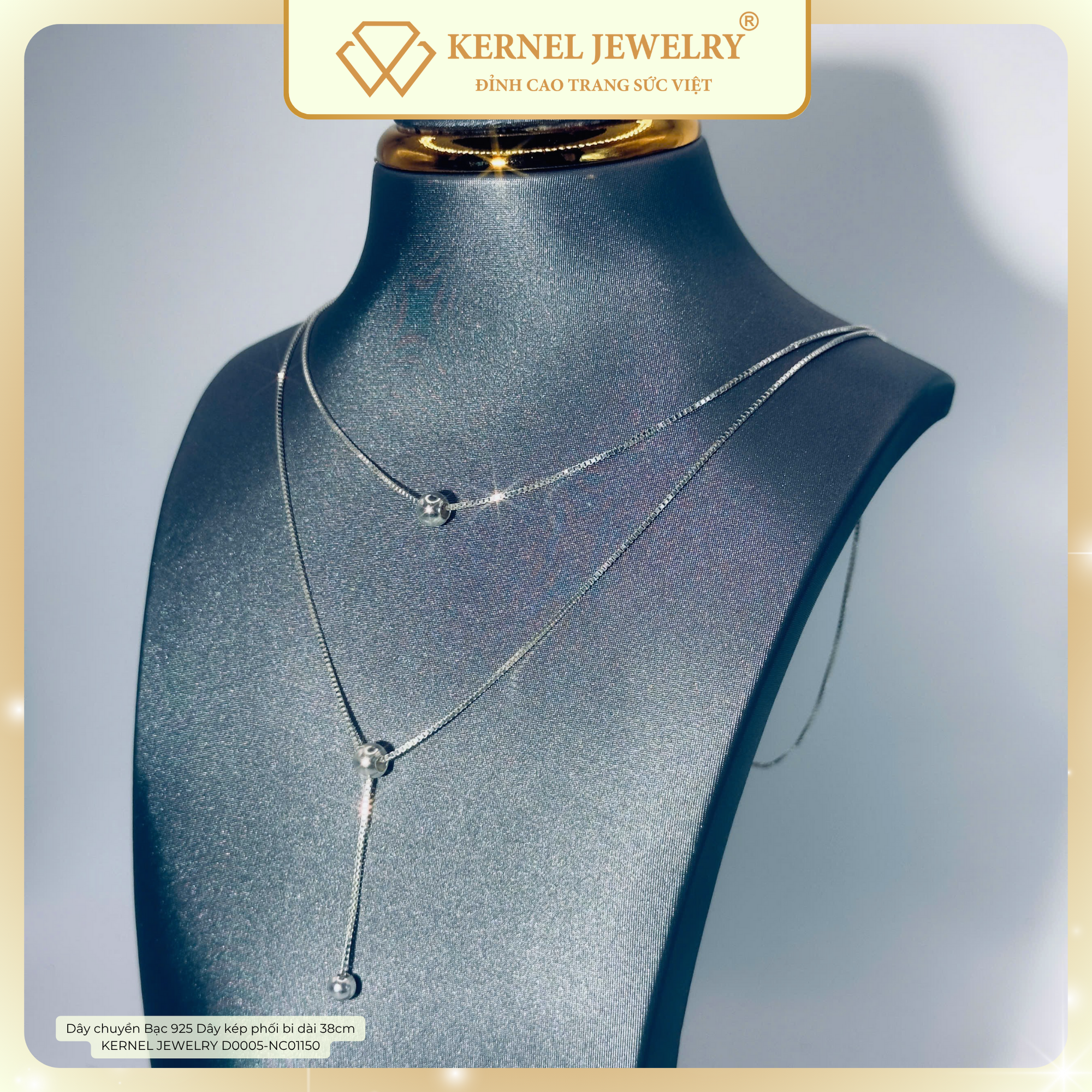 Dây chuyền Bạc 925 Dây kép phối bi dài 38cm KERNEL JEWELRY D0005-NC01150-duoc-ban-tai-KERNEL JEWELRY ®️