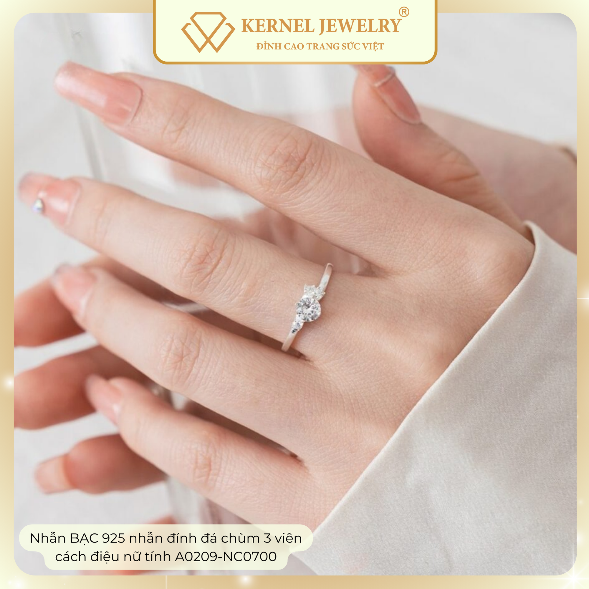 Nhẫn BẠC 925 nhẫn đính đá chùm 3 viên cách điệu nữ tính Kernel Jewelry A0209-NC0700-duoc-ban-tai-KERNEL JEWELRY ®️