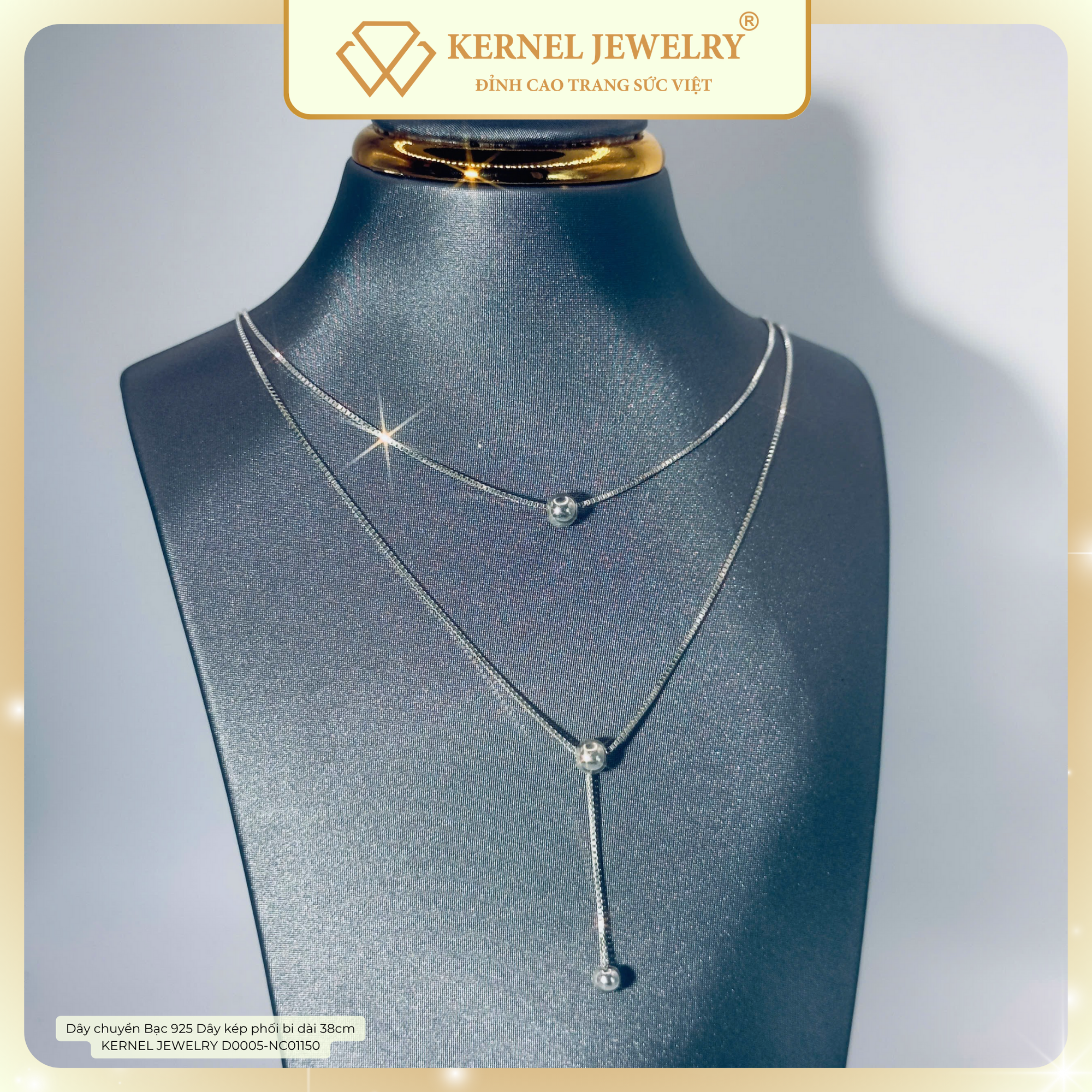 Dây chuyền Bạc 925 Dây kép phối bi dài 38cm KERNEL JEWELRY D0005-NC01150-duoc-ban-tai-KERNEL JEWELRY ®️