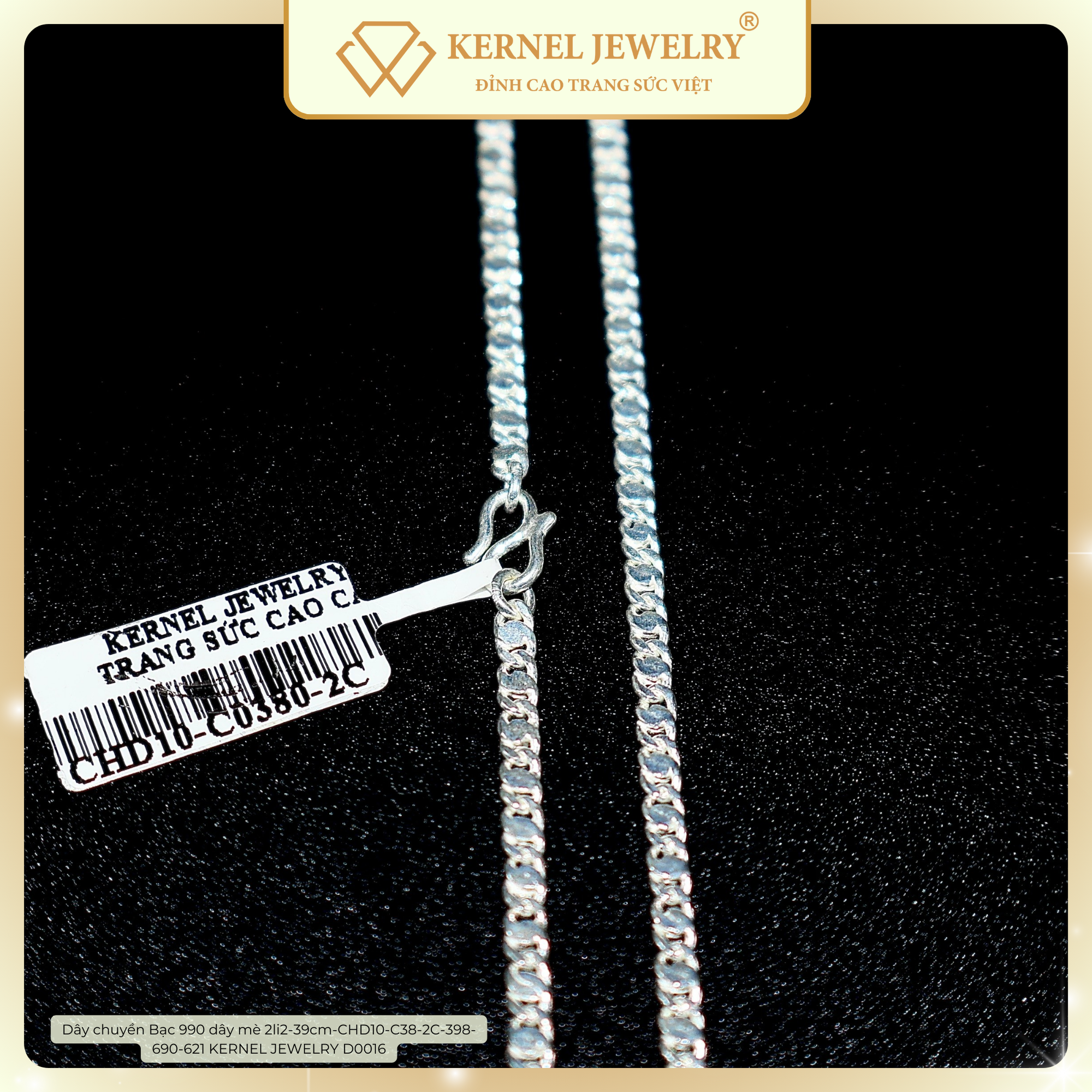 Dây chuyền Bạc 990 dây mè 2li2-39cm-CHD10-C38-2C-398-690-621 KERNEL JEWELRY D0016-duoc-ban-tai-KERNEL JEWELRY ®️