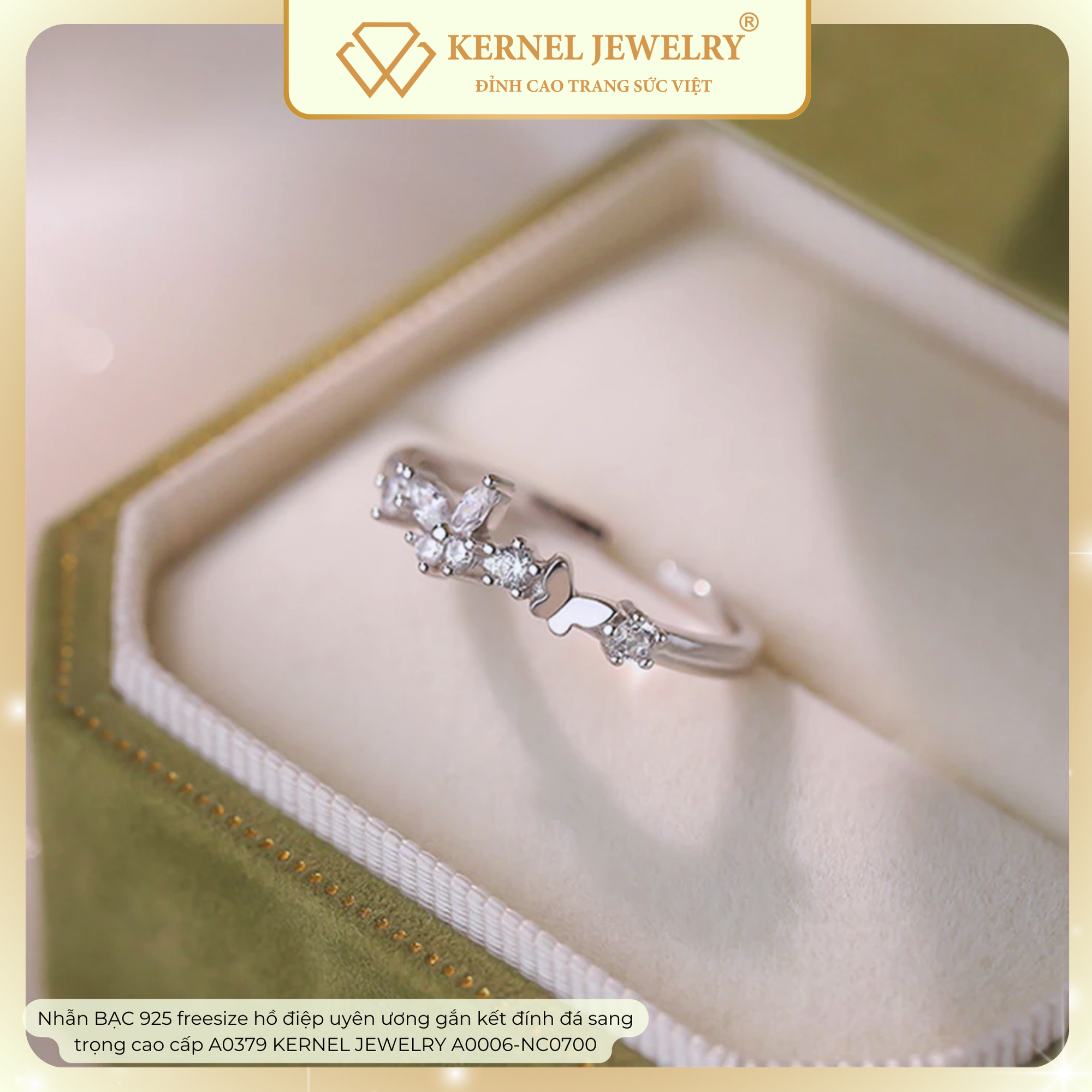 Nhẫn BẠC 925 freesize hồ điệp uyên ương gắn kết đính đá sang trọng cao cấp A0379 KERNEL JEWELRY A0006-NC0700-duoc-ban-tai-KERNEL JEWELRY ®️