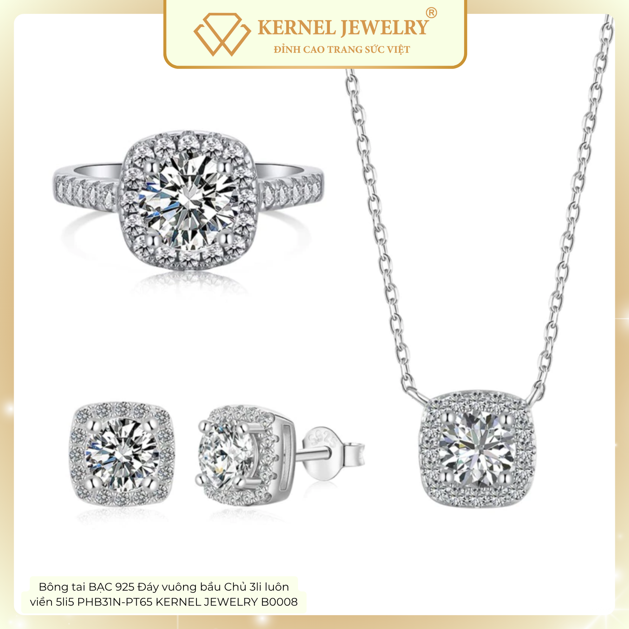 Bông tai BẠC 925 Đáy vuông bầu Chủ 3li luôn viền 5li5 PHB31N-PT65 KERNEL JEWELRY B0008-duoc-ban-tai-KERNEL JEWELRY ®️