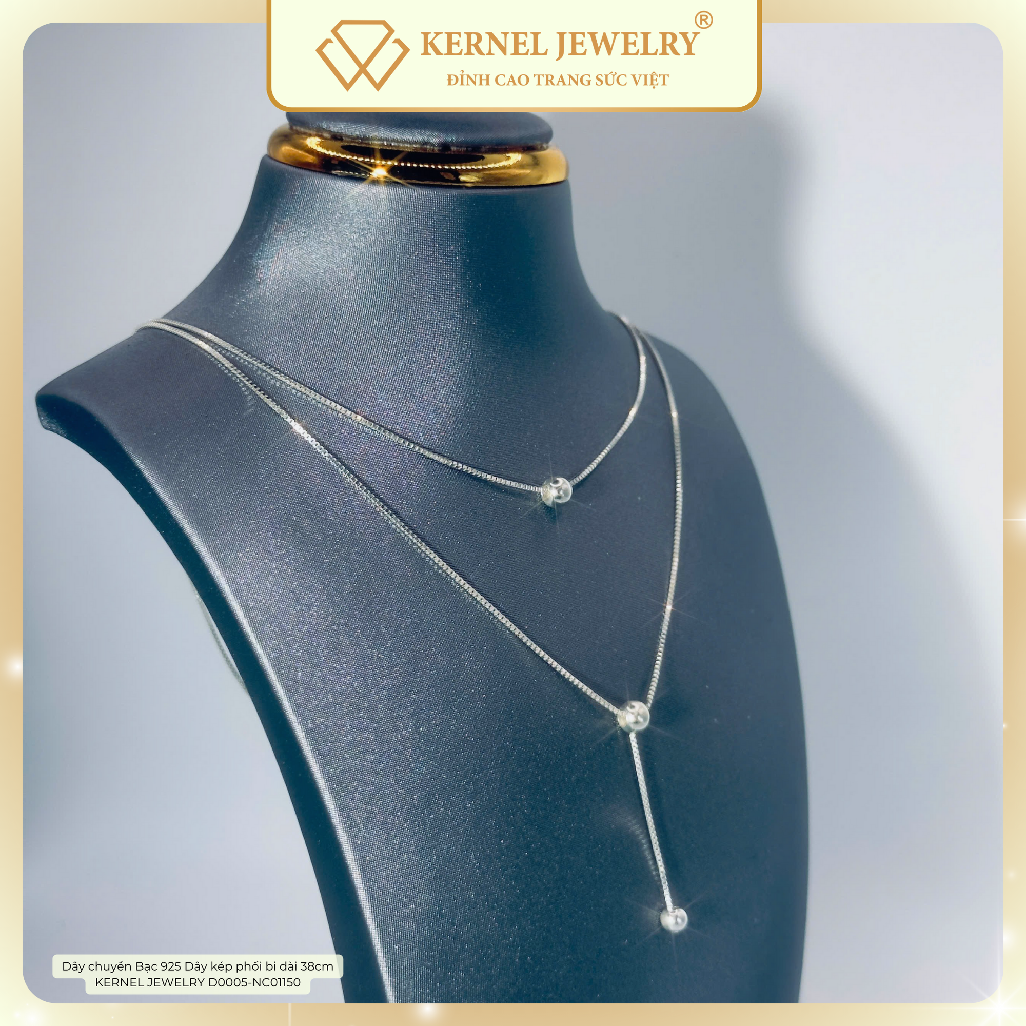 Dây chuyền Bạc 925 Dây kép phối bi dài 38cm KERNEL JEWELRY D0005-NC01150-duoc-ban-tai-KERNEL JEWELRY ®️