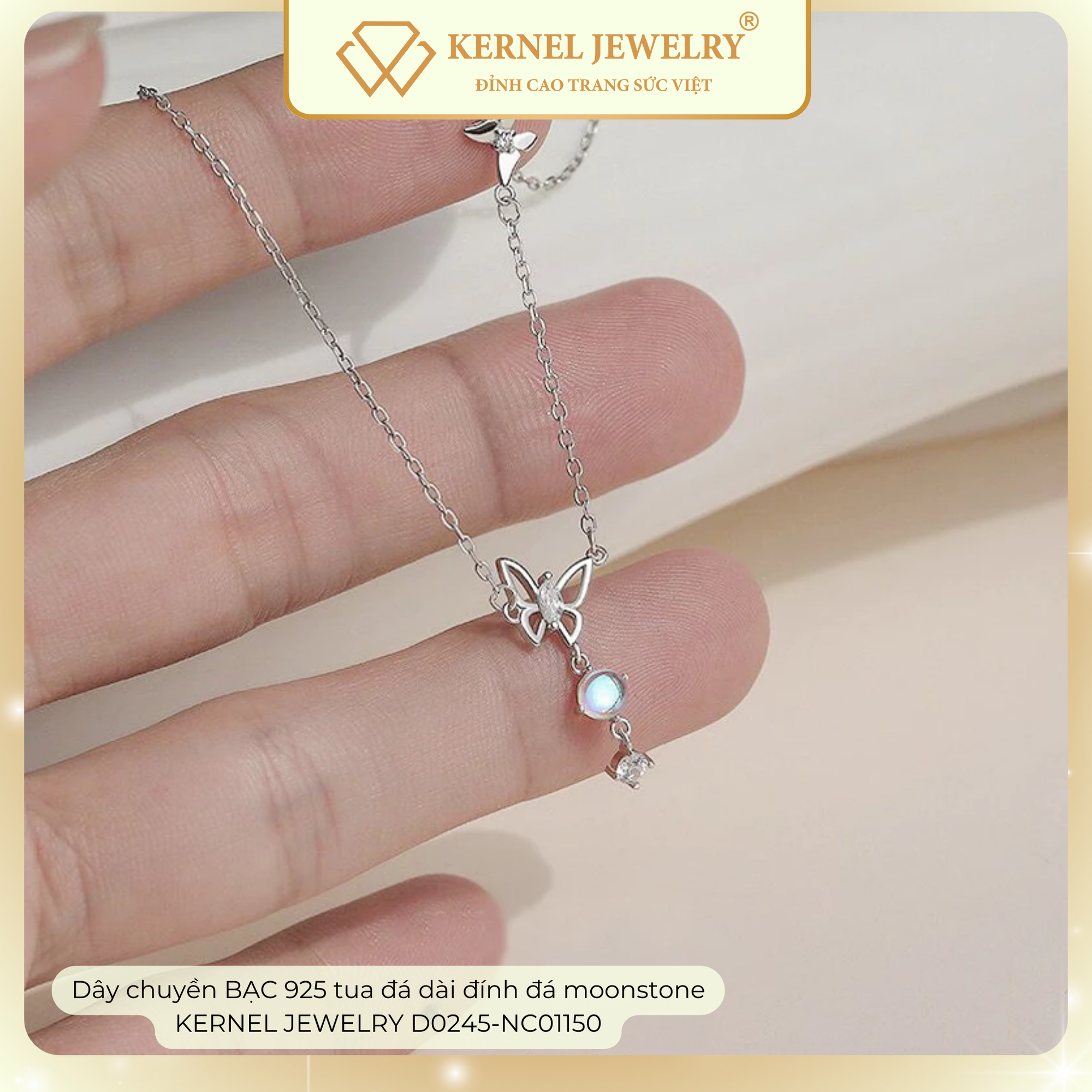 Dây chuyền BẠC 925 hồ điệp tua đá dài đính đá moonstone KERNEL JEWELRY D0245-NC01150-duoc-ban-tai-KERNEL JEWELRY ®️