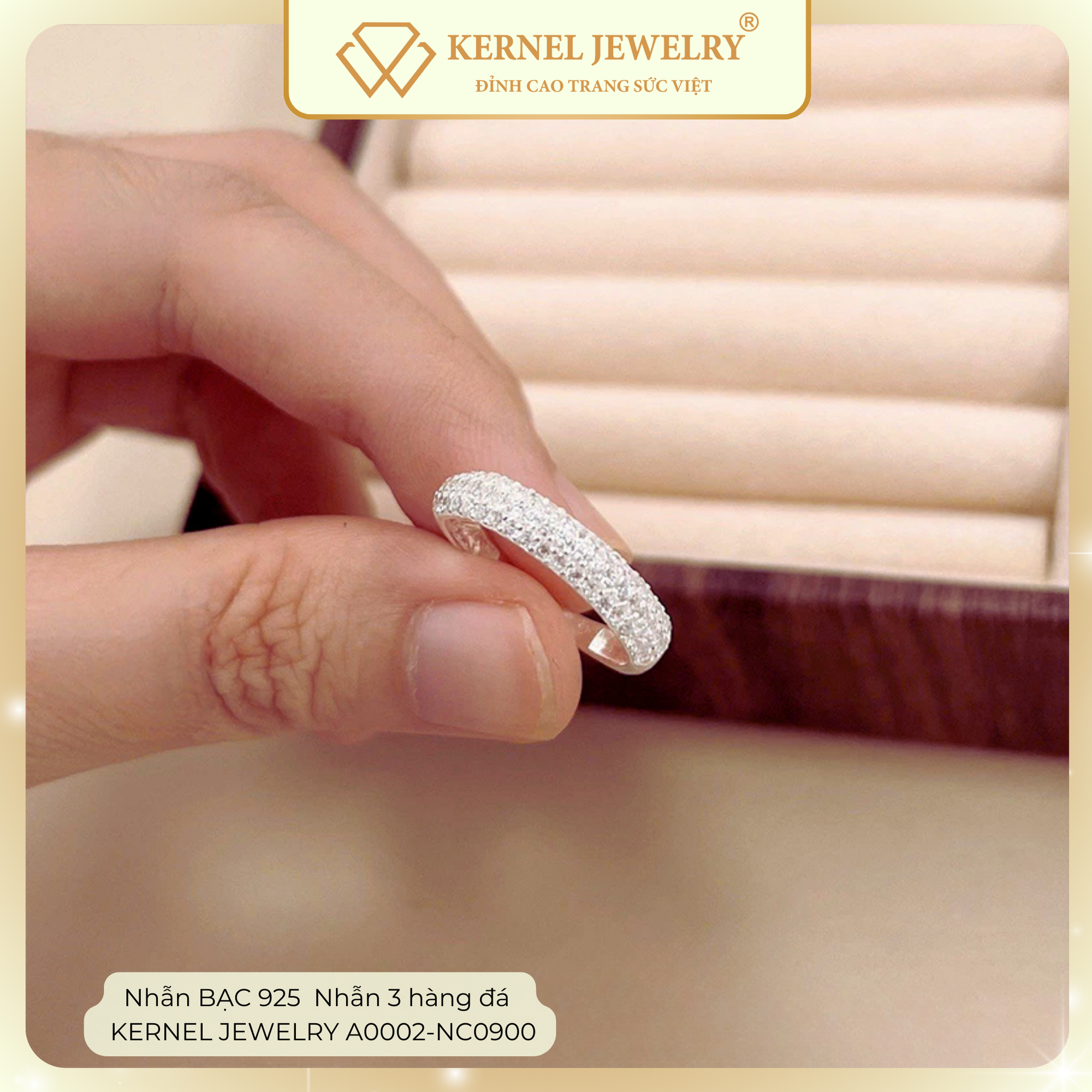 Nhẫn BẠC 925  Nhẫn 3 hàng đá KERNEL JEWELRY A0002-NC0900-duoc-ban-tai-KERNEL JEWELRY ®️