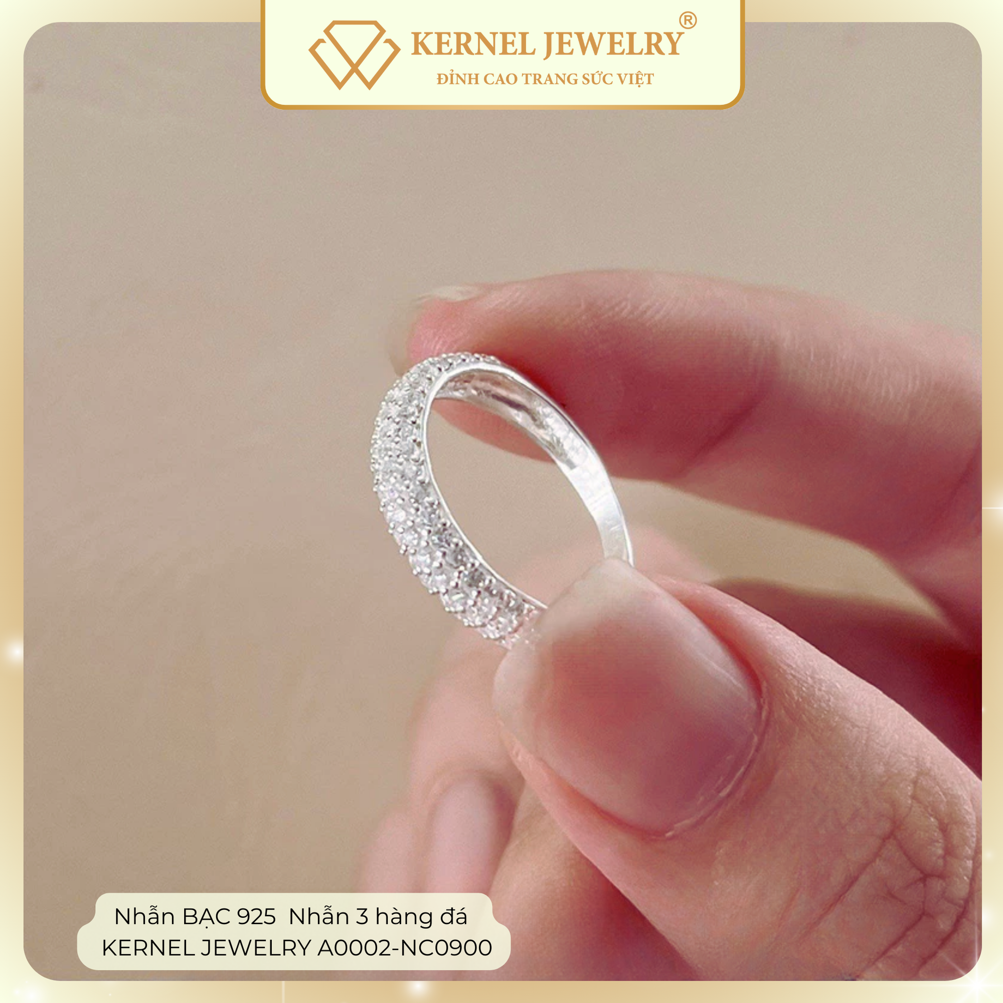 Nhẫn BẠC 925  Nhẫn 3 hàng đá KERNEL JEWELRY A0002-NC0900-duoc-ban-tai-KERNEL JEWELRY ®️