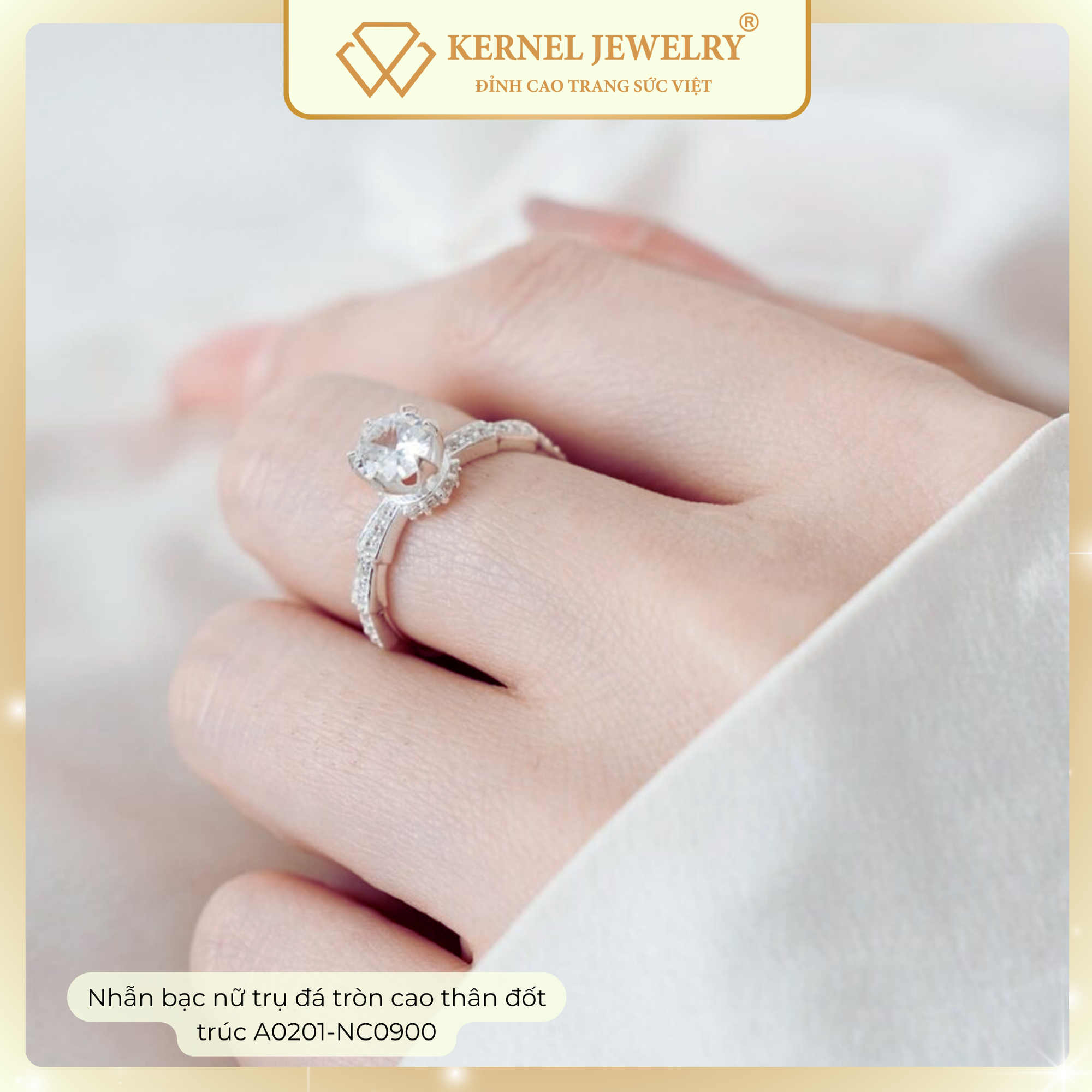 Nhẫn Bạc nữ trụ đá tròn cao thân đốt trúc KERNEL JEWELRY A0201-NC0900-duoc-ban-tai-KERNEL JEWELRY ®️