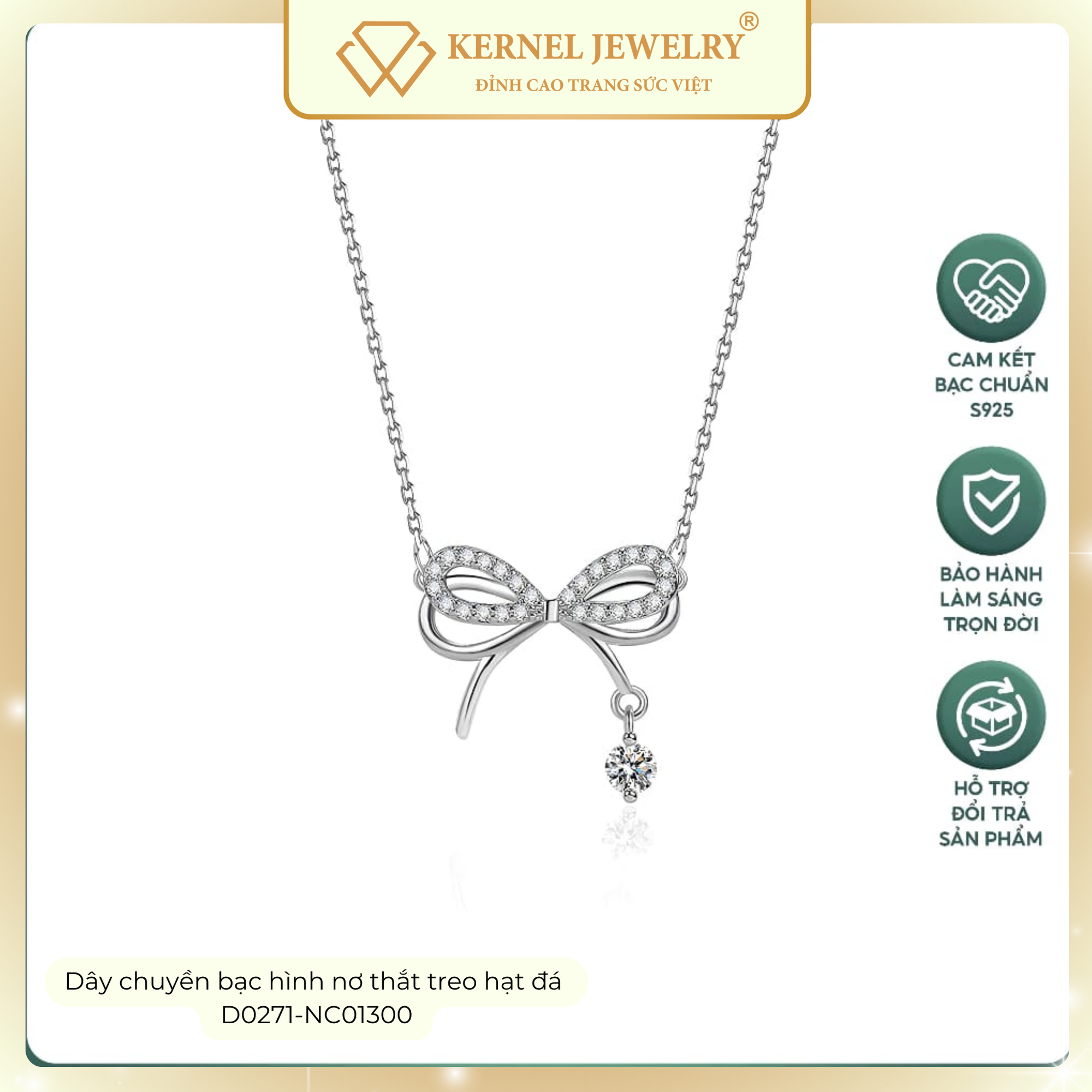 Dây chuyền bạc hình nơ thắt treo hạt đá  D0271-NC01300-duoc-ban-tai-KERNEL JEWELRY ®️