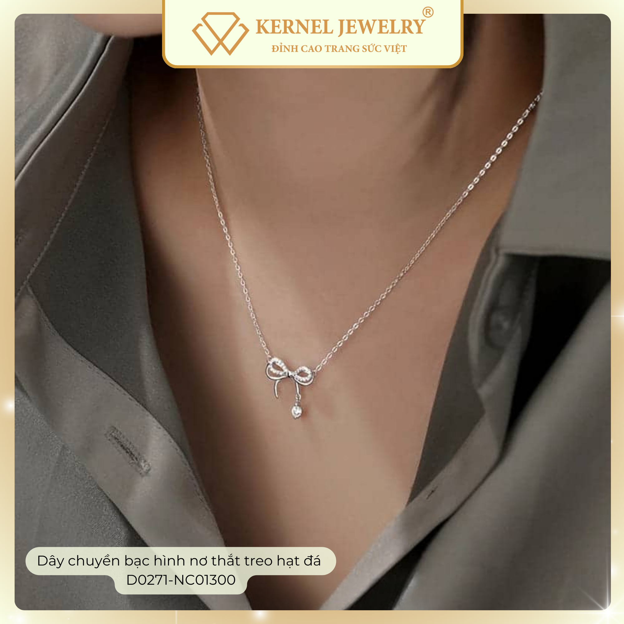 Dây chuyền bạc hình nơ thắt treo hạt đá  D0271-NC01300-duoc-ban-tai-KERNEL JEWELRY ®️