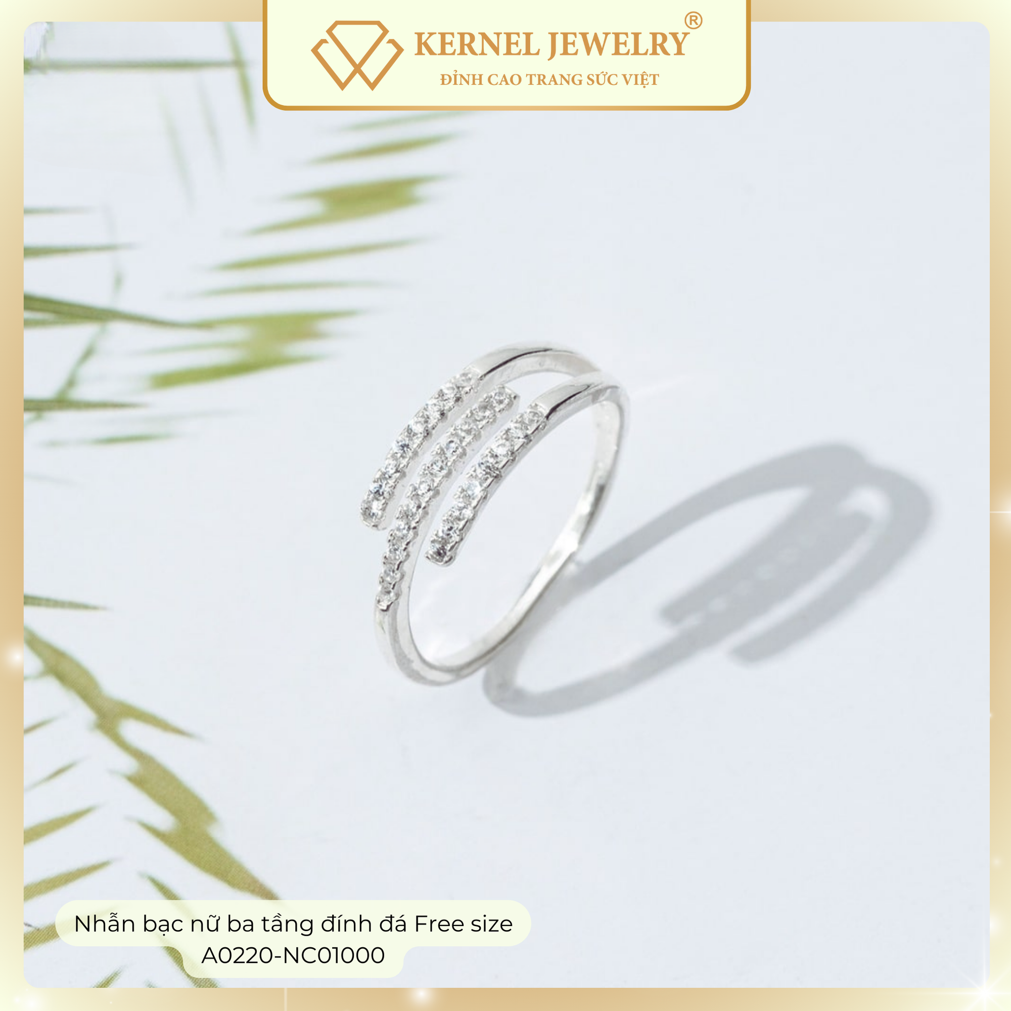 Nhẫn Bạc 925 nữ ba tầng đính đá Free size A0220-NC01000-duoc-ban-tai-KERNEL JEWELRY ®️