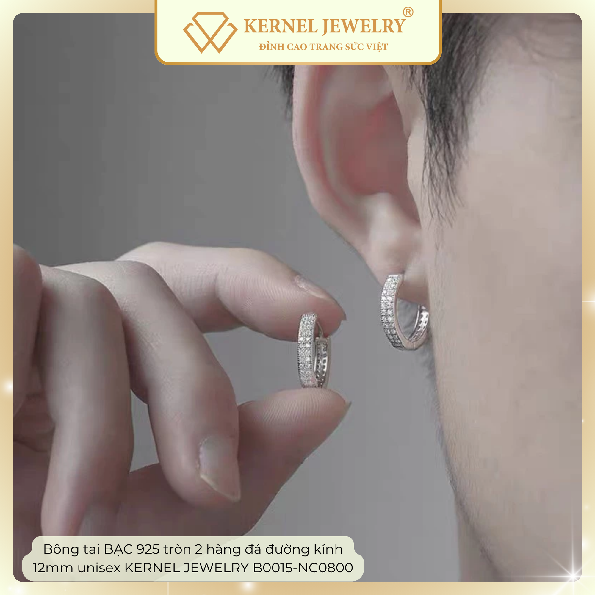 Bông tai BẠC 925 tròn 2 hàng đá bản 3ly đường kính 12mm unisex KERNEL JEWELRY B0015-NC0800-duoc-ban-tai-KERNEL JEWELRY ®️